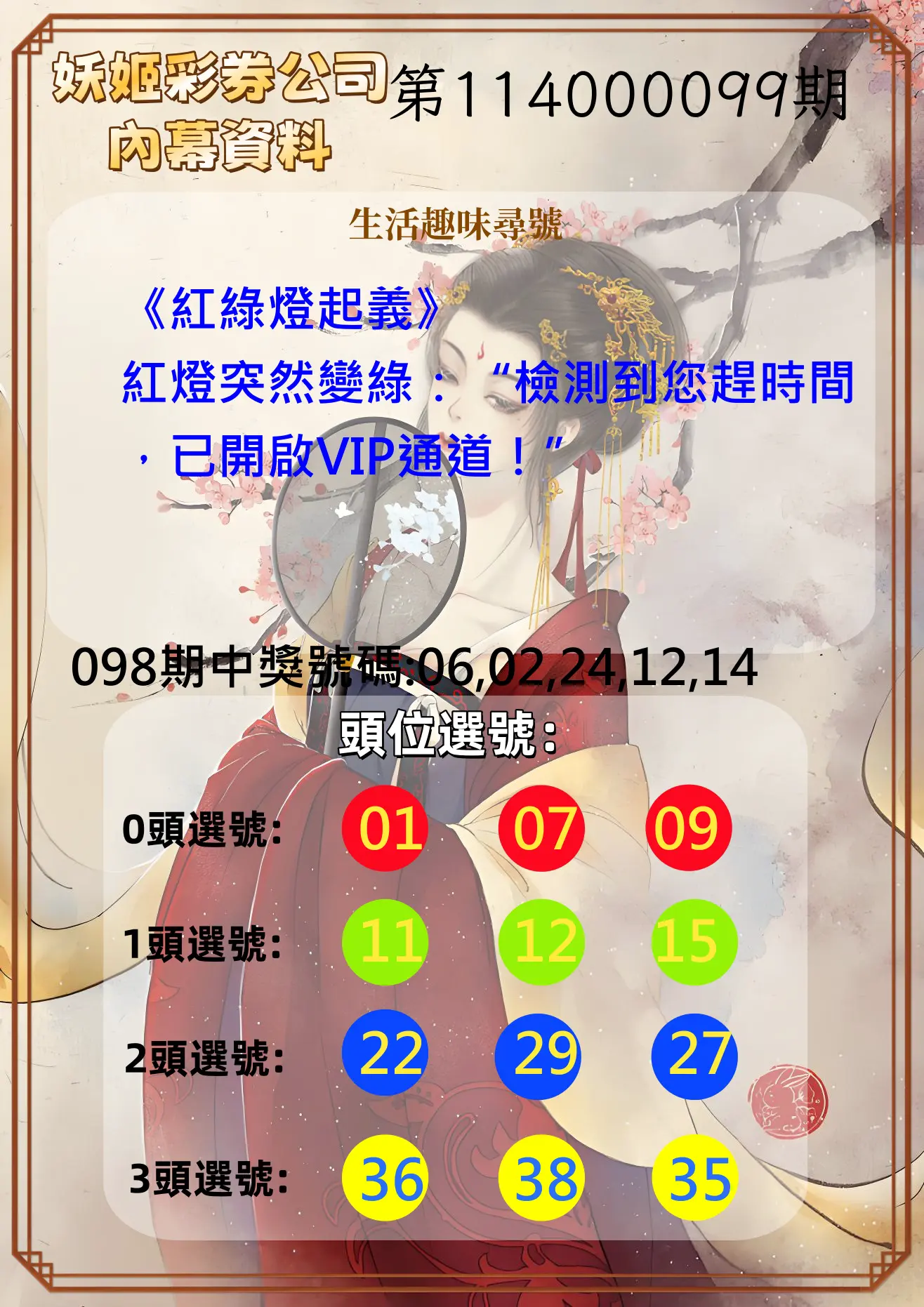 今彩539第114000099期妖姬彩券公司內幕資料