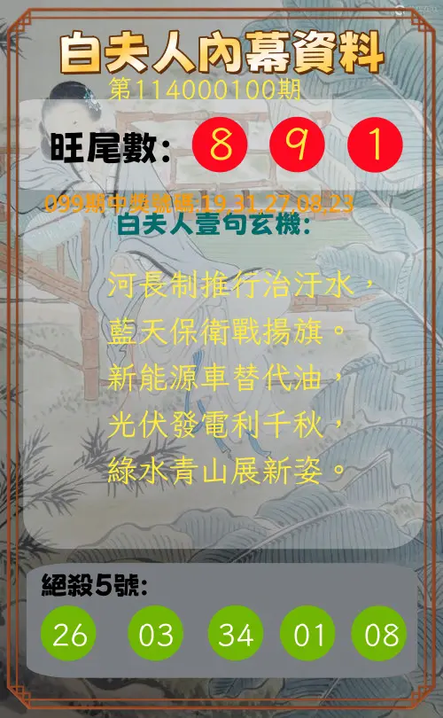今彩539第114000100期白夫人內幕資料