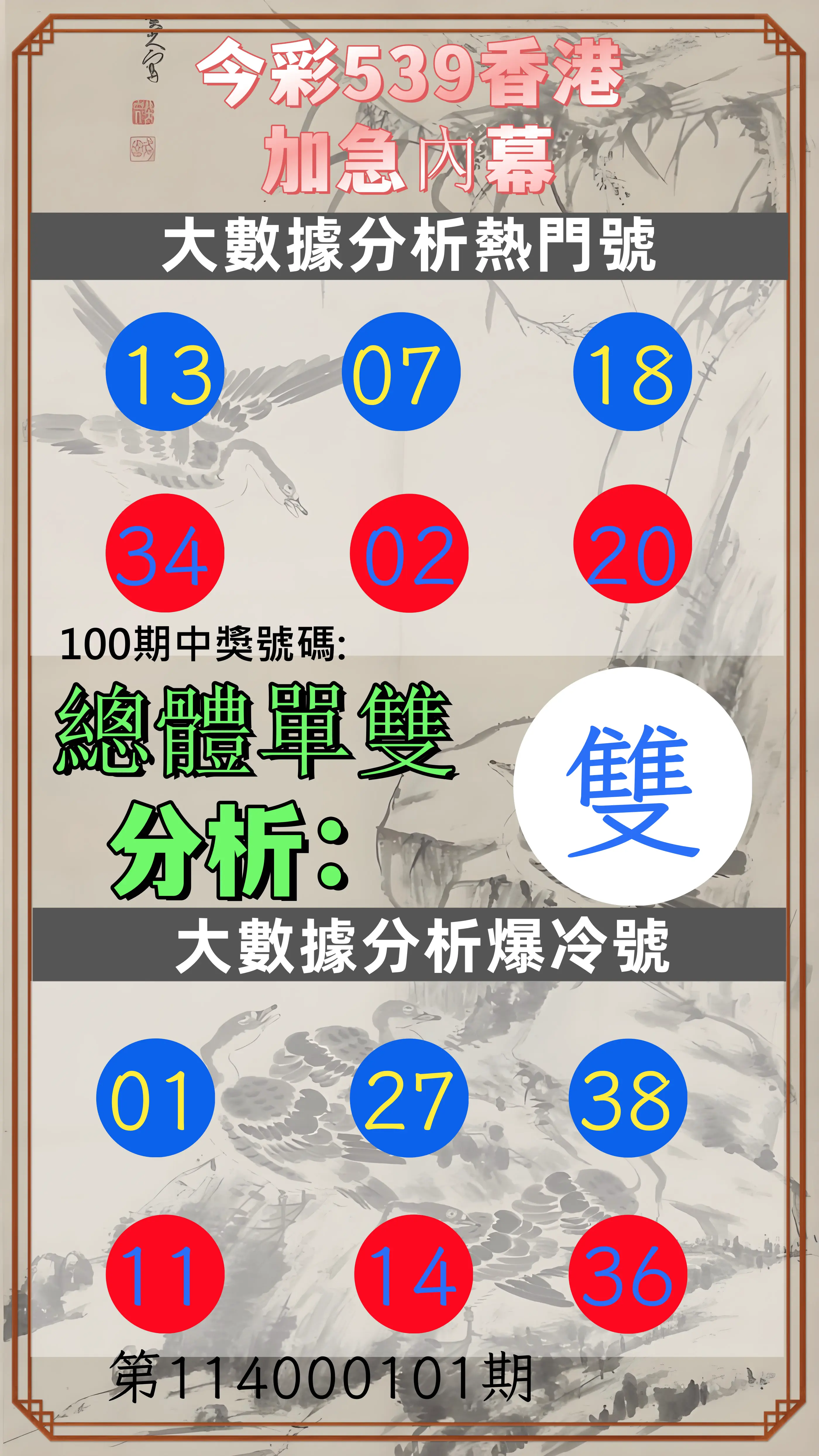 今彩539第114000101期今彩539香港加急內幕