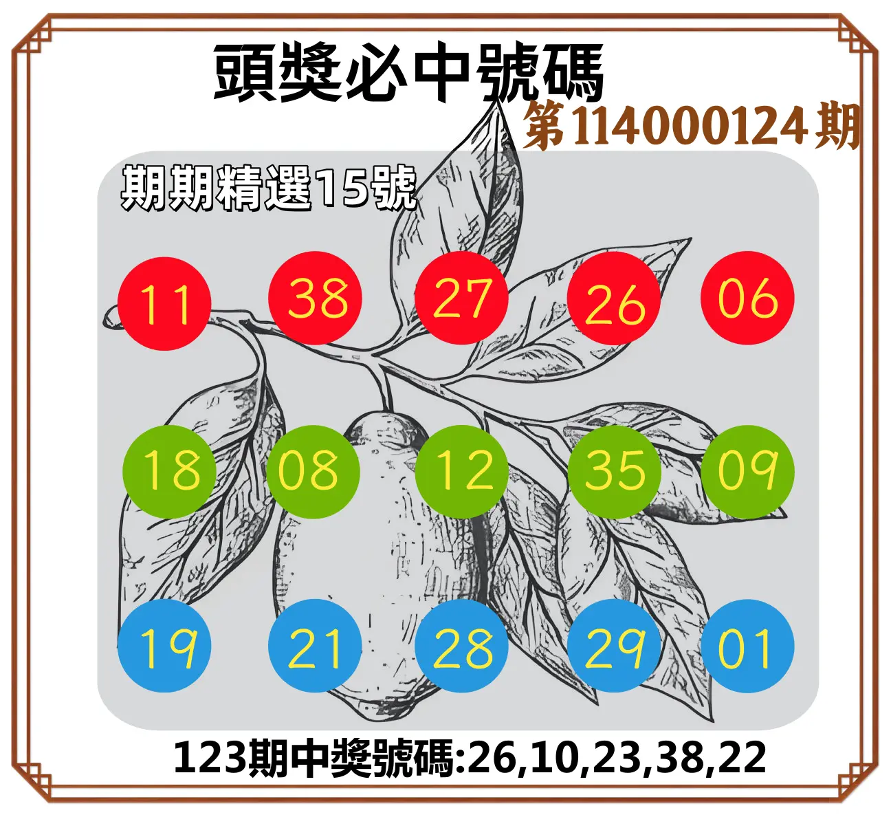 今彩539第114000124期頭獎號碼