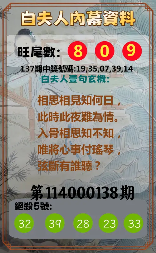 今彩539第114000138期白夫人內幕資料