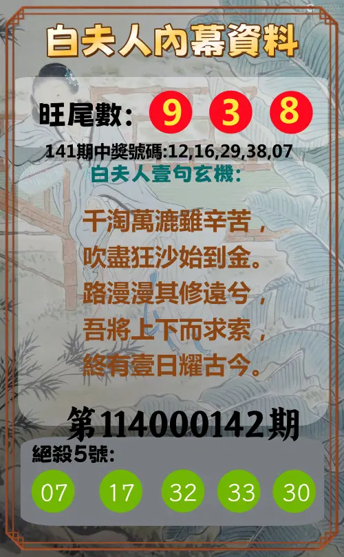 今彩539第114000142期白夫人內幕資料