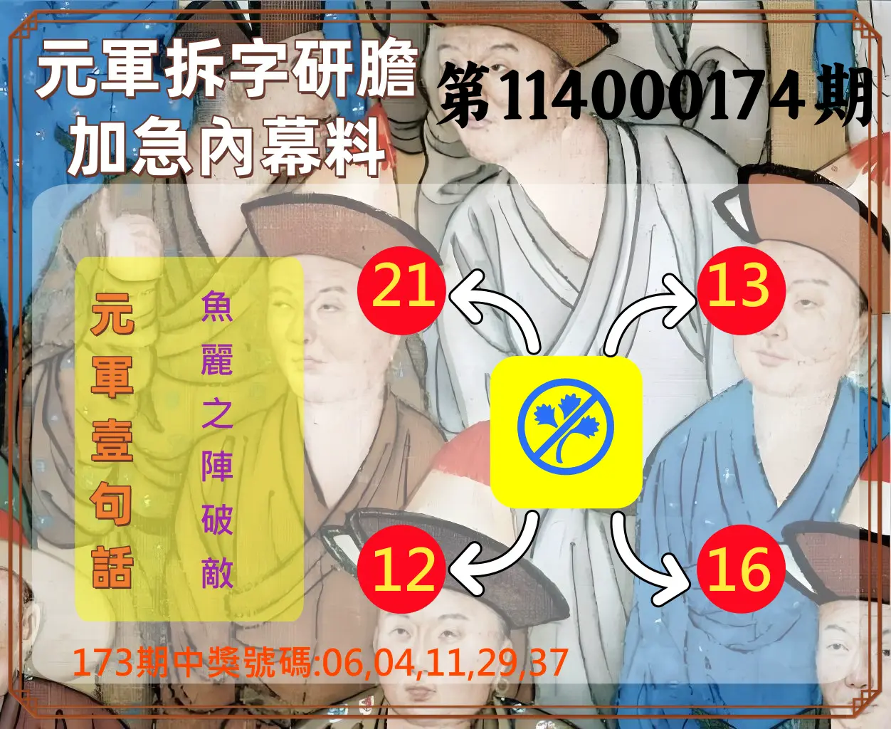 今彩539第114000174期(07/18)元軍拆字研膽加急內幕料