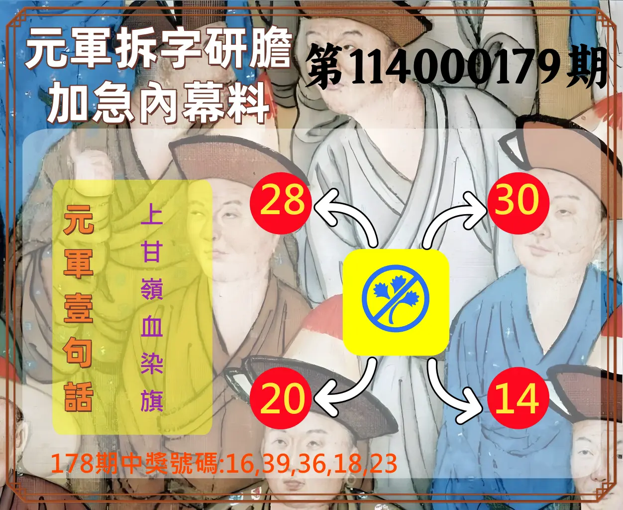 今彩539第114000179期(07/24)元軍拆字研膽加急內幕料