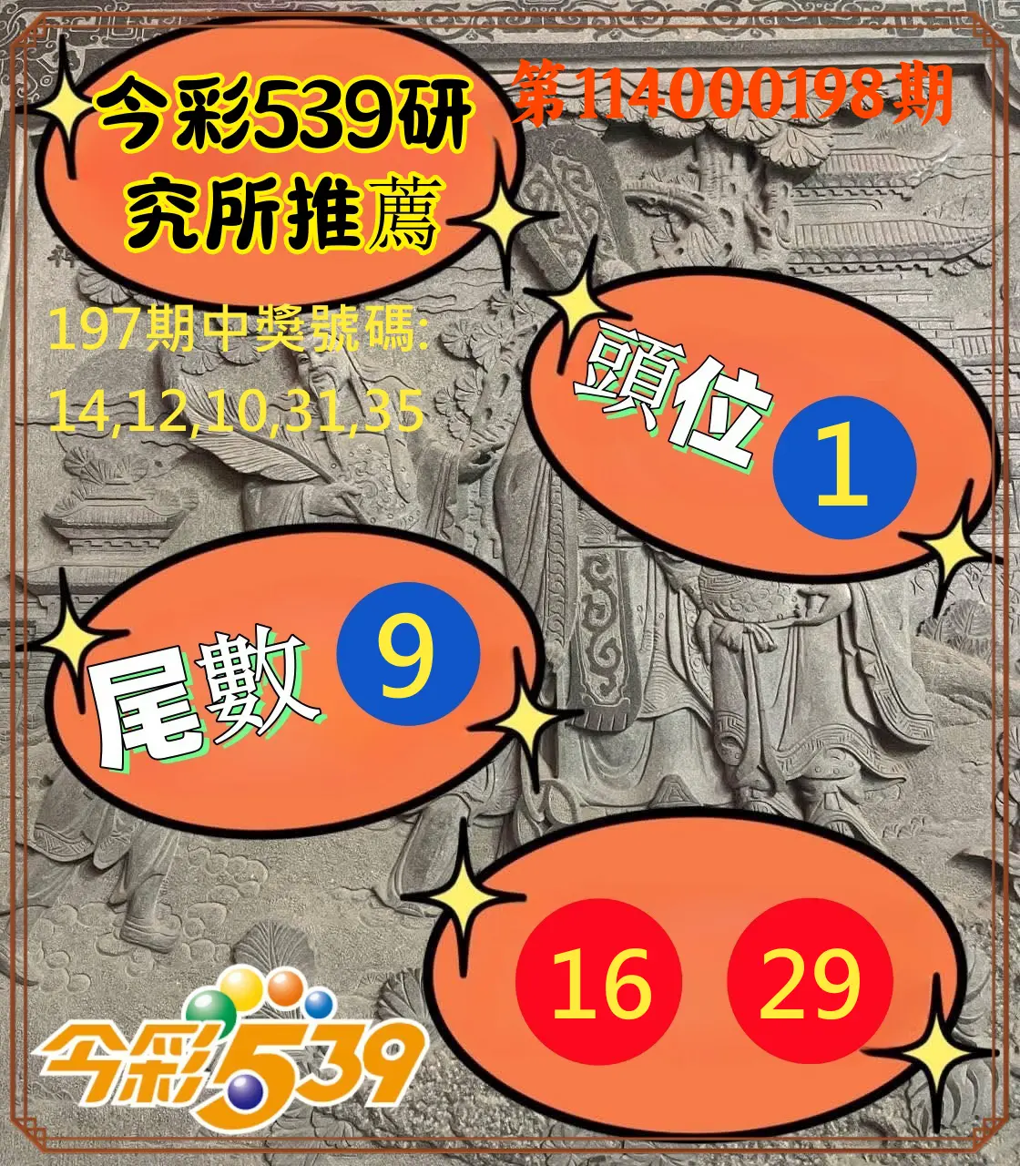 今彩539第114000198期(08/15)今彩539研究所推薦