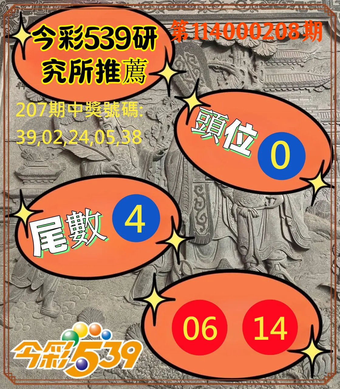 今彩539第114000208期(08/27)今彩539研究所推薦