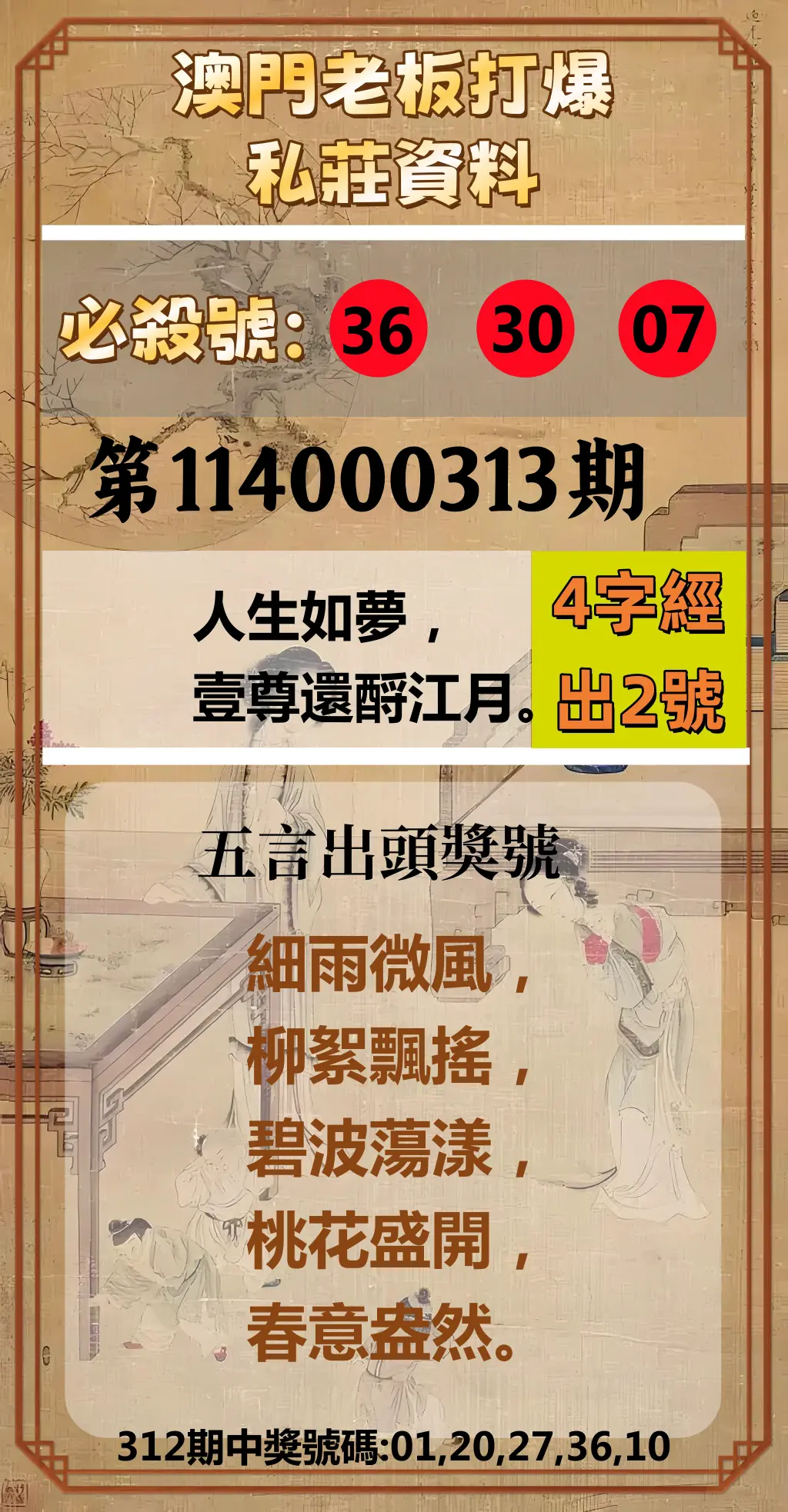 今彩539第114000313期(12/27)澳門老板打爆私莊資料