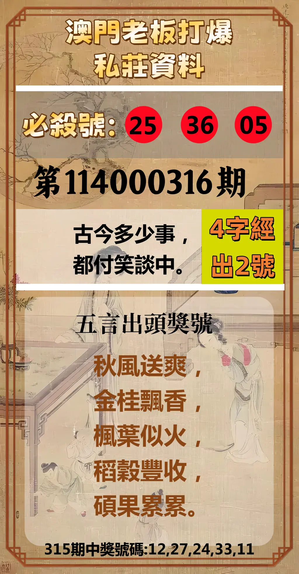 今彩539第114000316期(12/31)澳門老板打爆私莊資料