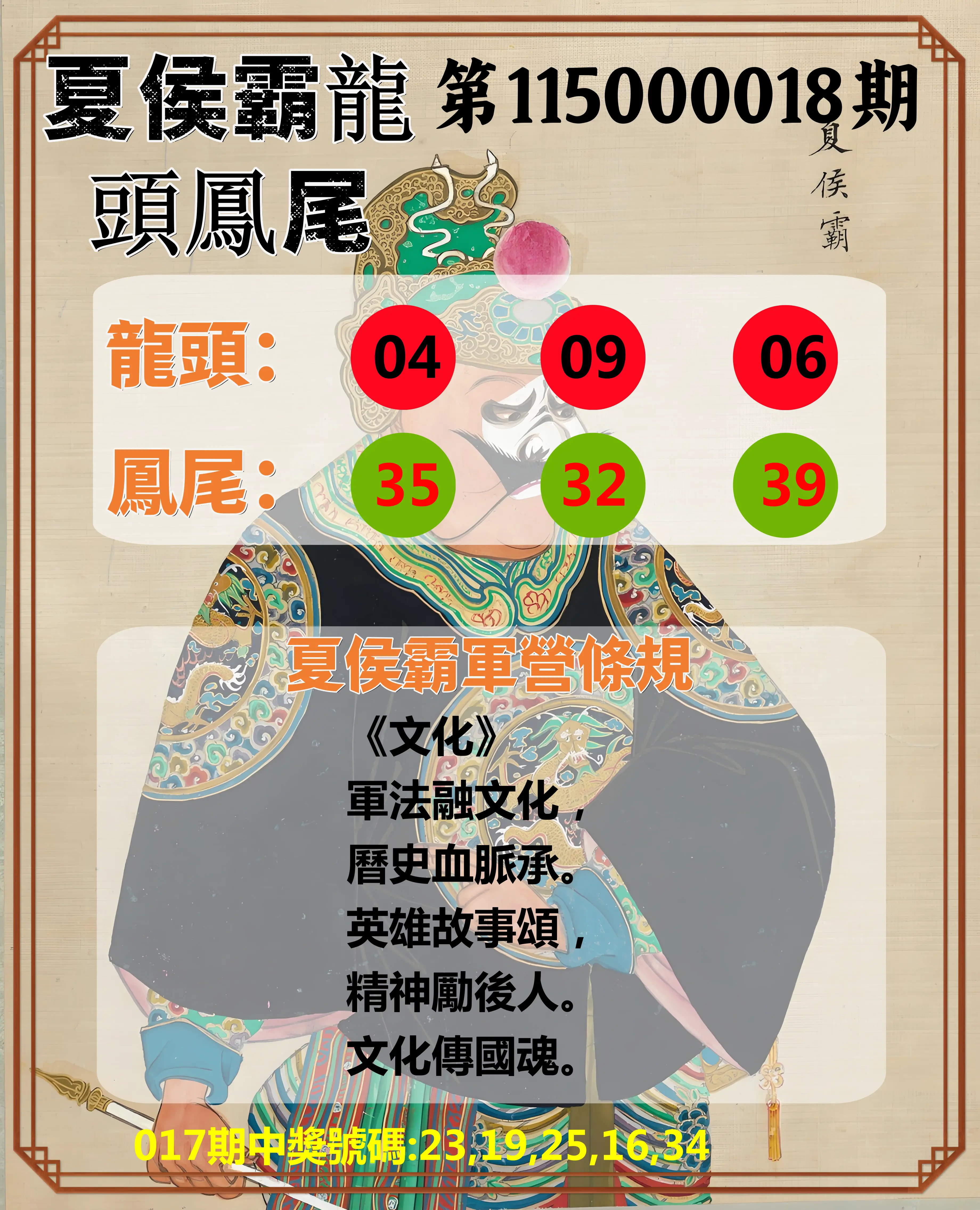 今彩539第115000018期(01/21)夏侯霸龍頭鳳尾