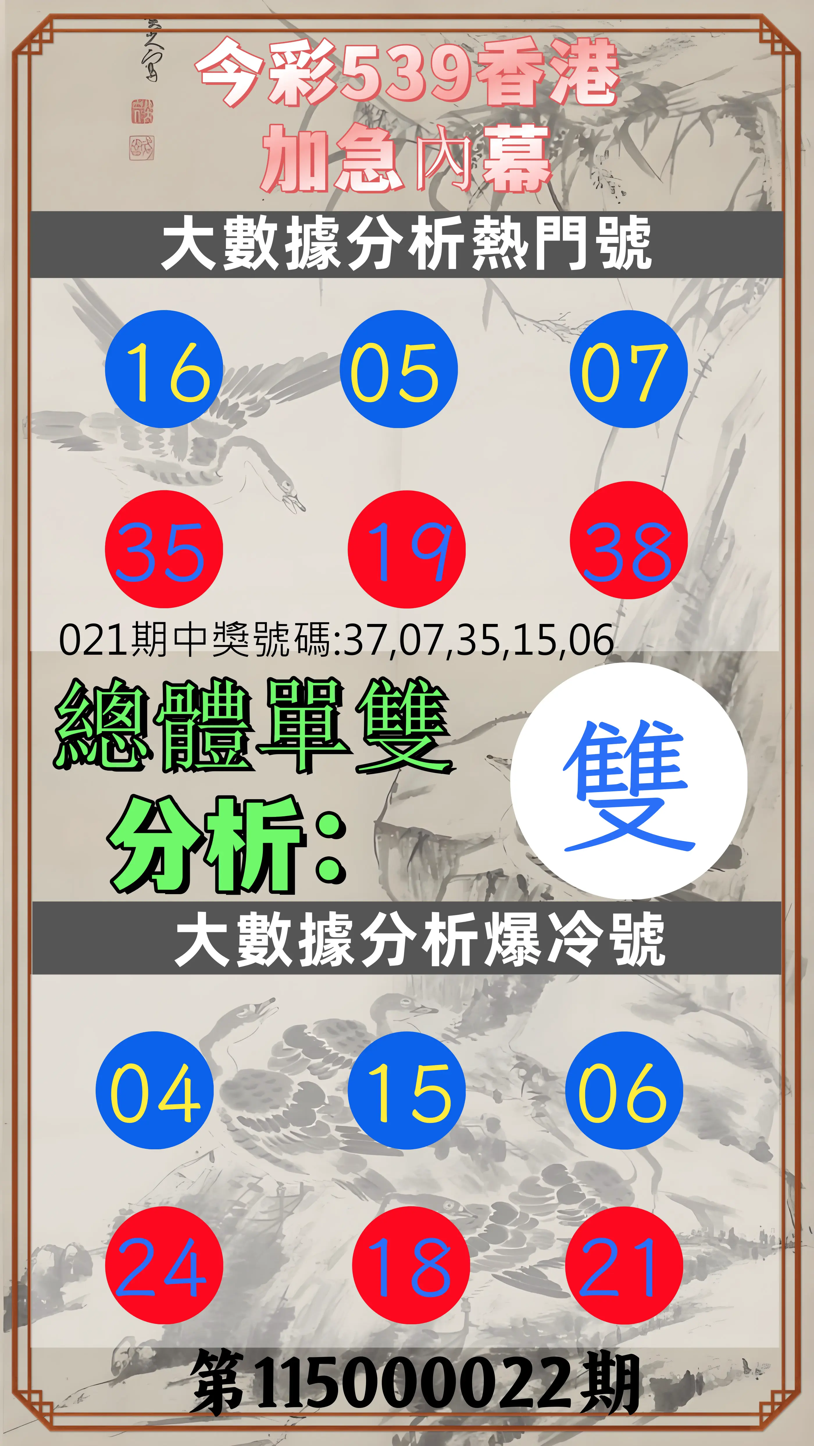 今彩539第115000022期(01/26)今彩539香港加急內幕