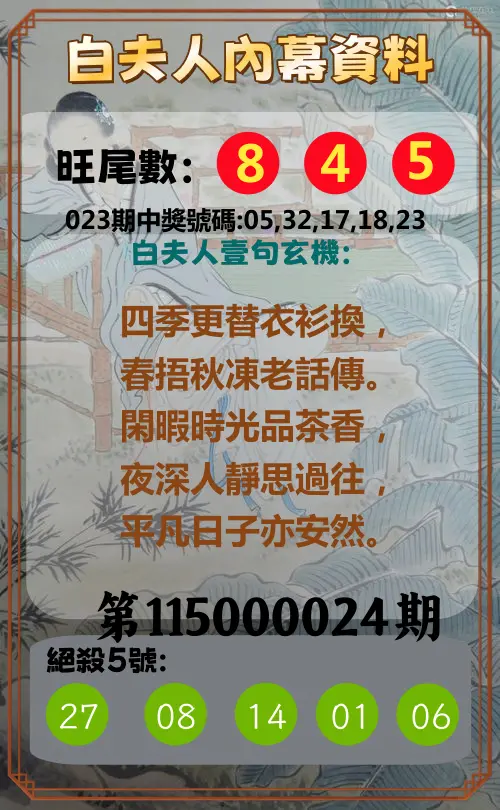 今彩539第115000024期(01/28)白夫人內幕資料