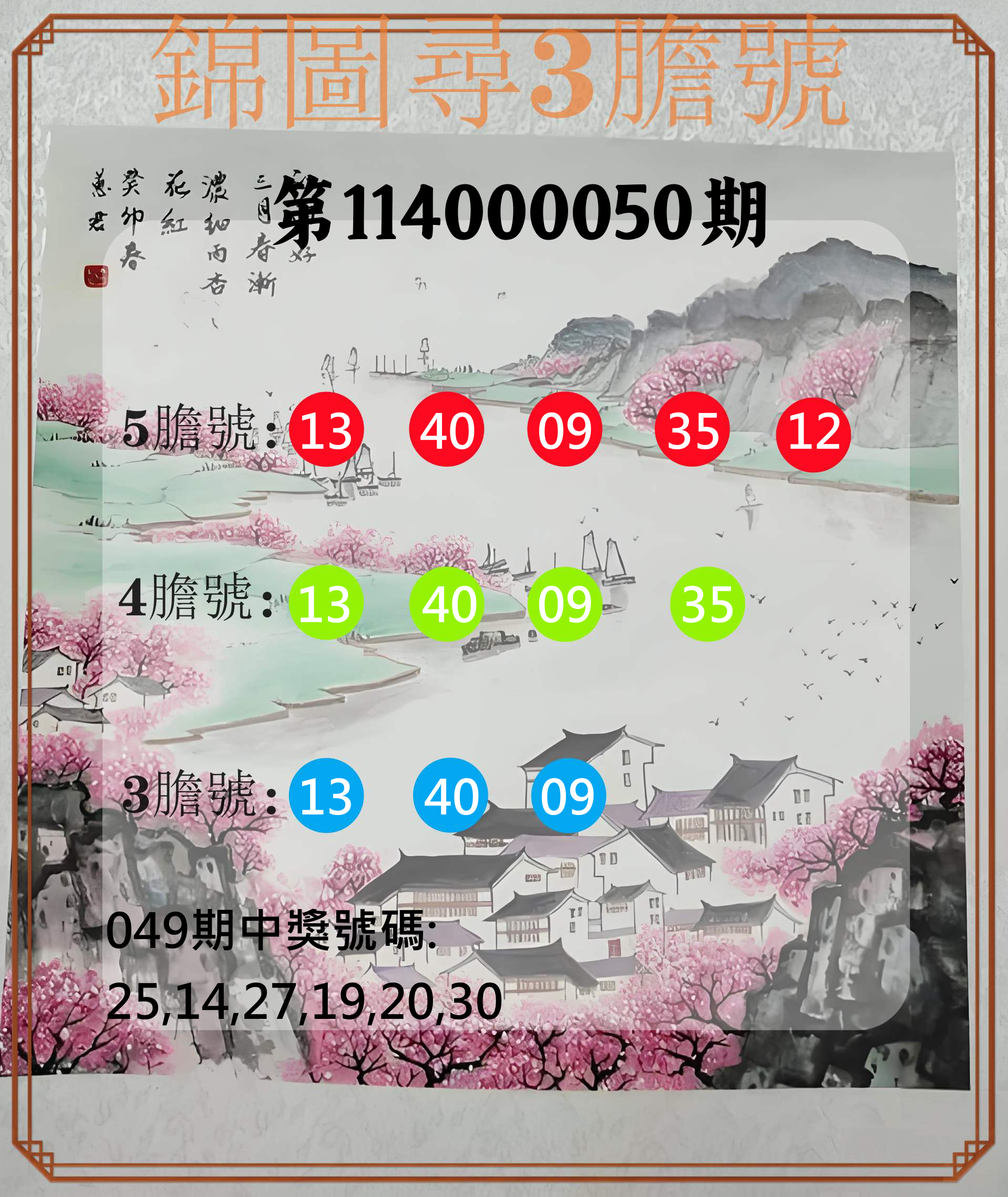 大樂透第114000050期錦圖尋3膽號