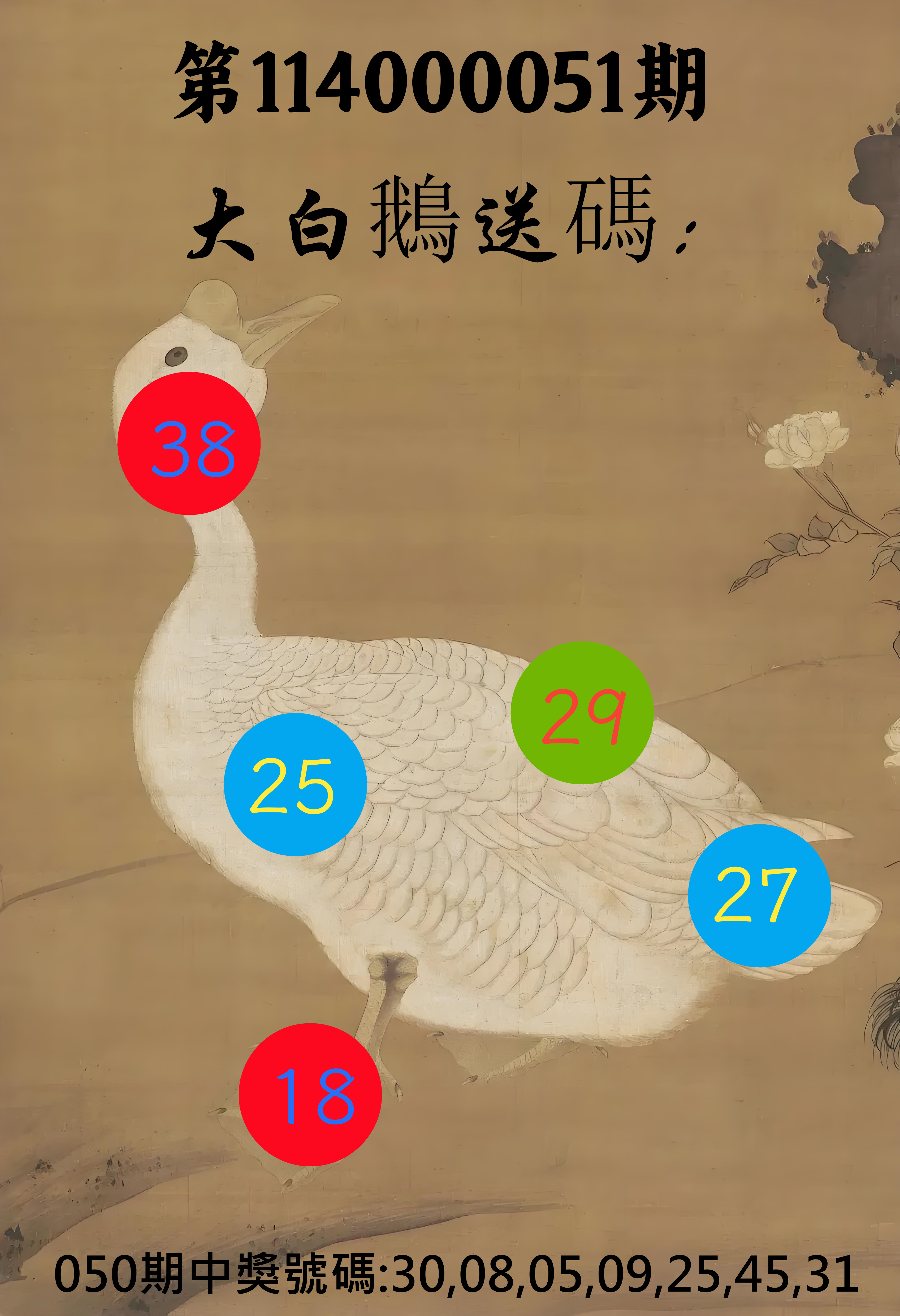 大樂透第114000051期大白鵝送碼
