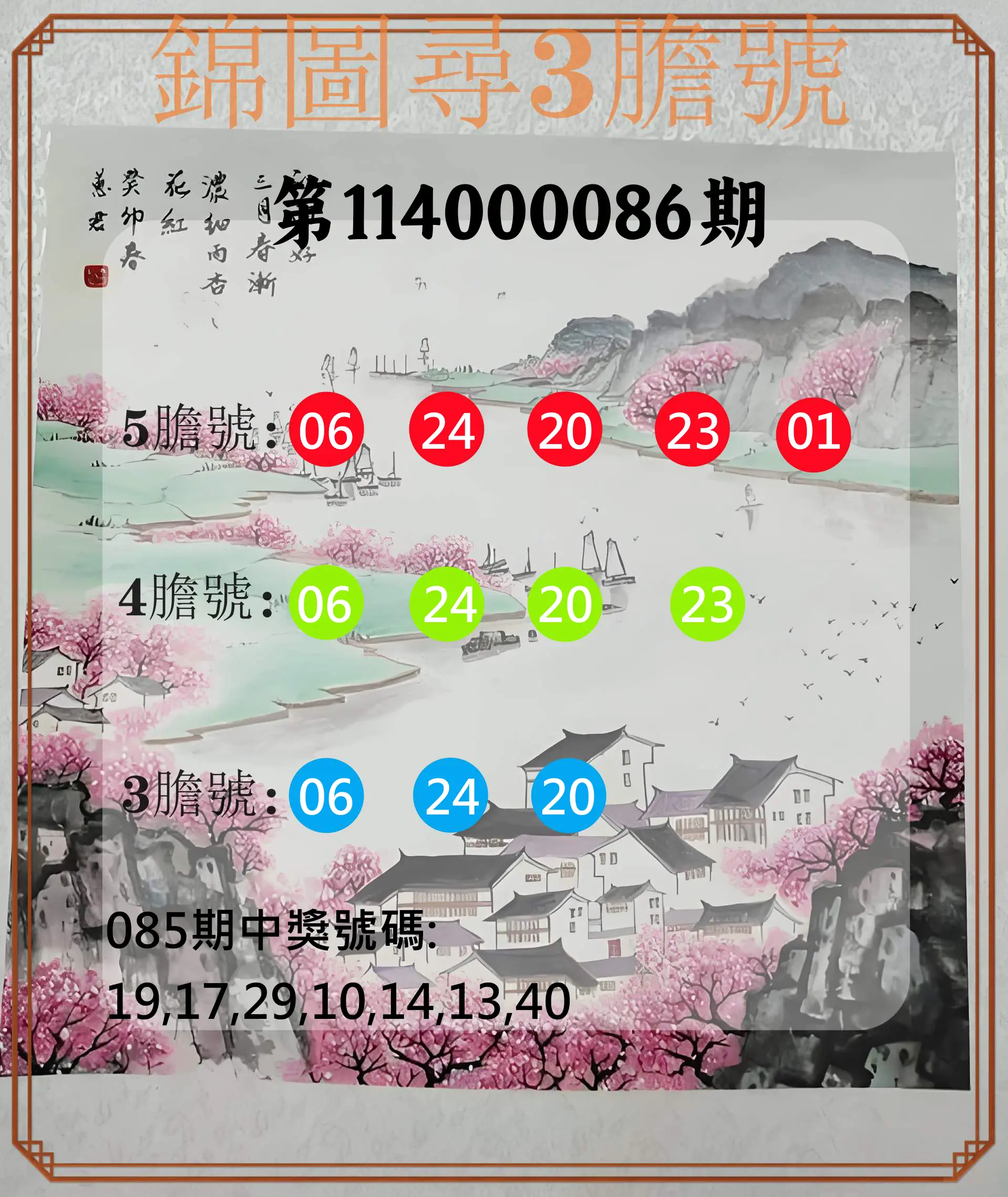 大樂透第114000086期(09/09)錦圖尋3膽號