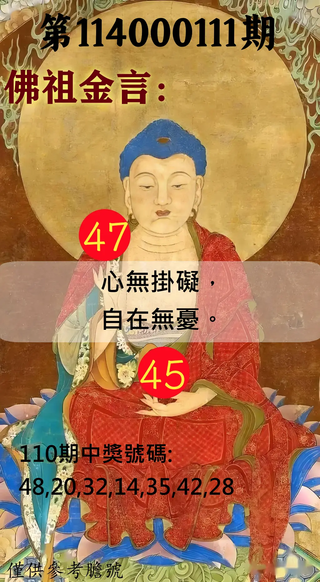 大樂透第114000111期(12/05)佛祖金言