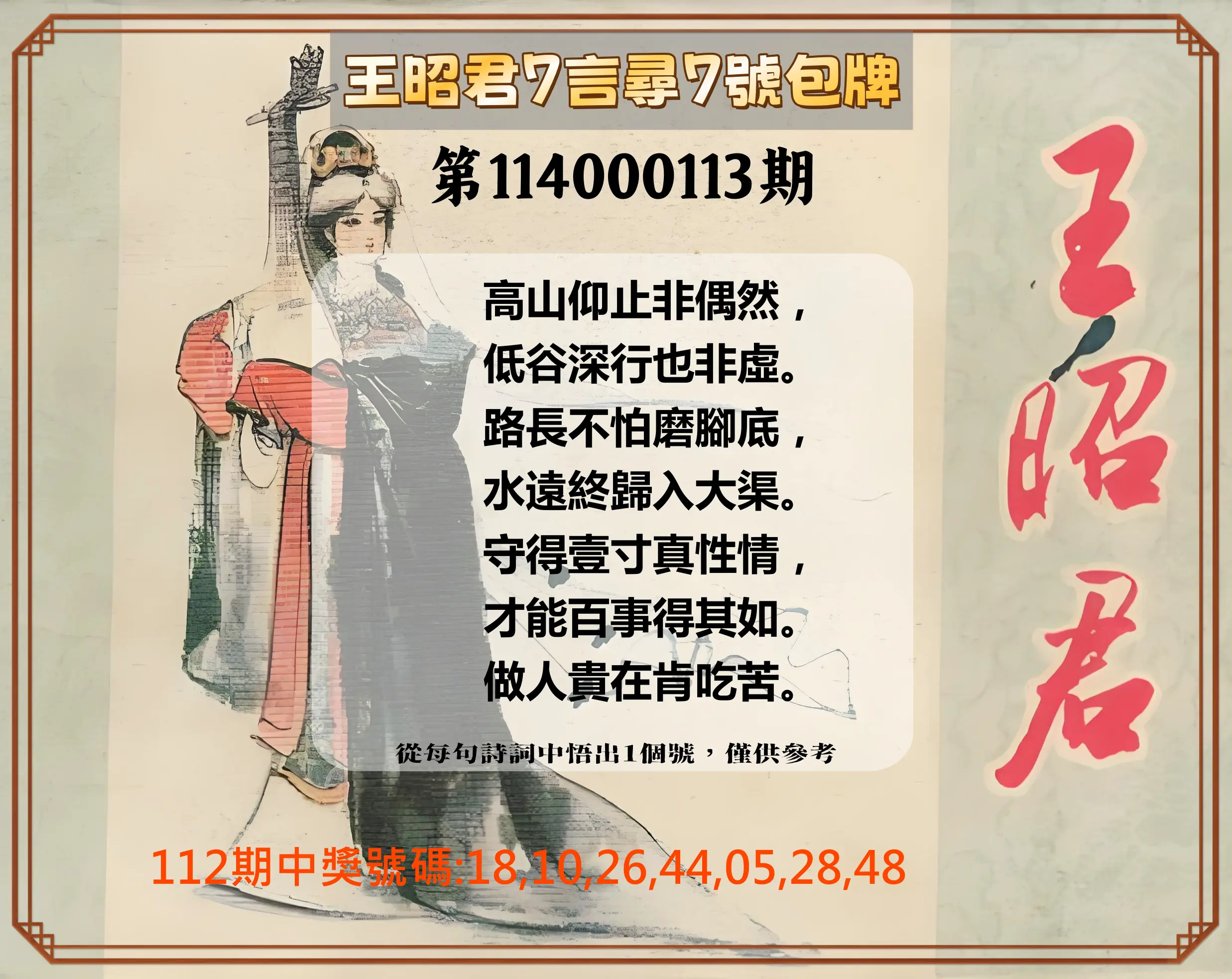 大樂透第114000113期(12/12)王昭君7言尋7號包牌
