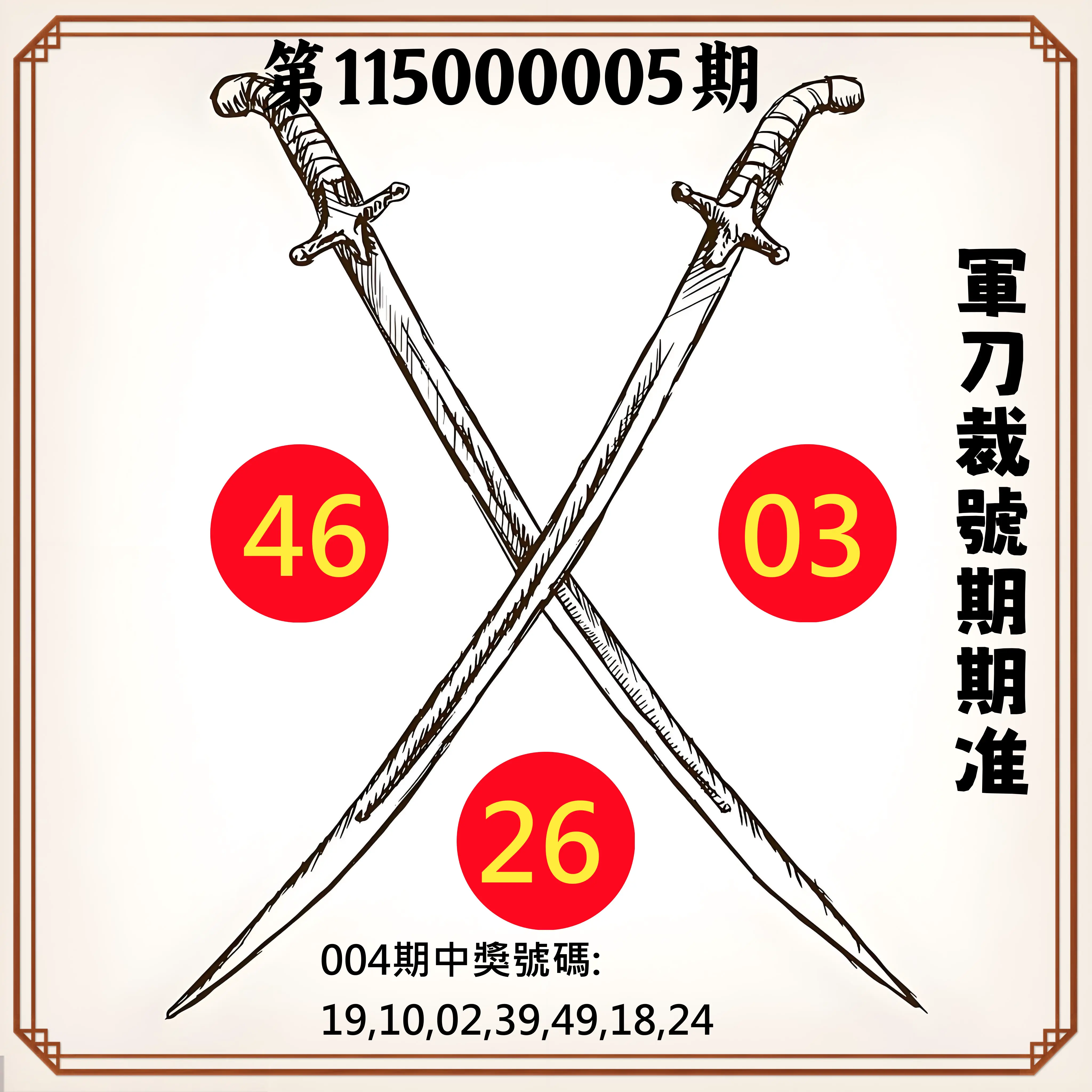 大樂透第115000005期(01/16)軍刀裁號期期准