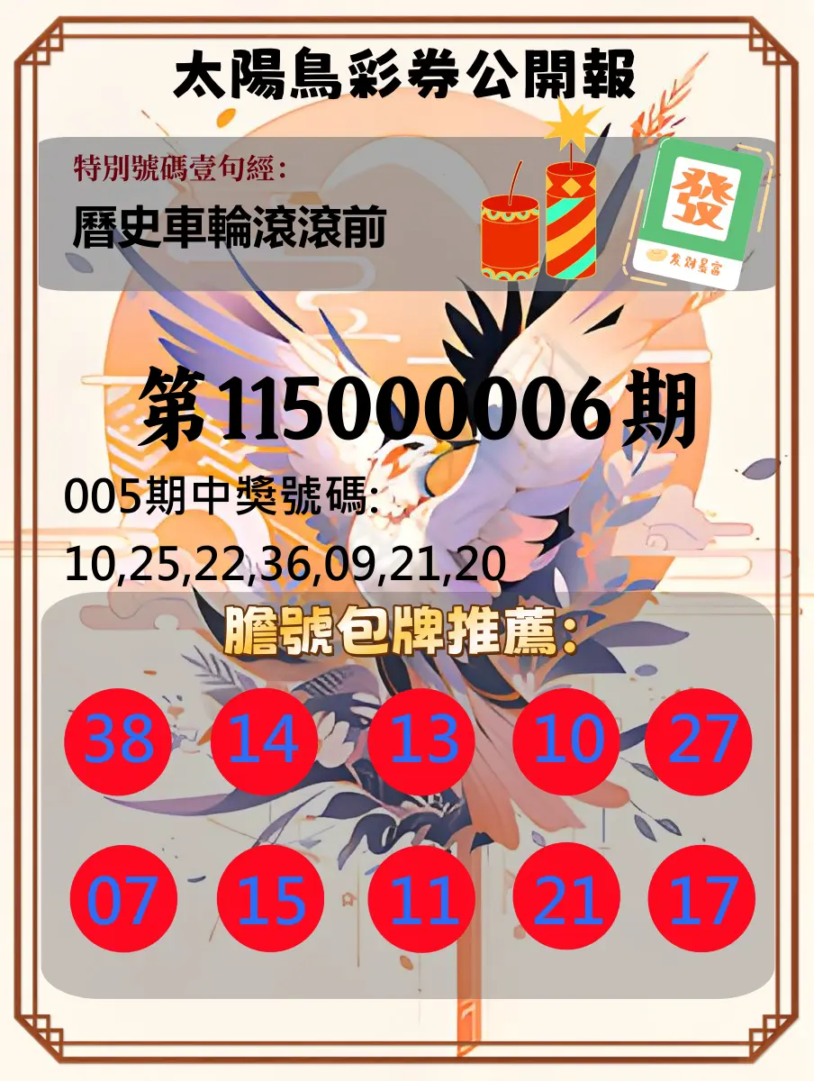 大樂透第115000006期(01/20)太陽鳥彩券公開報