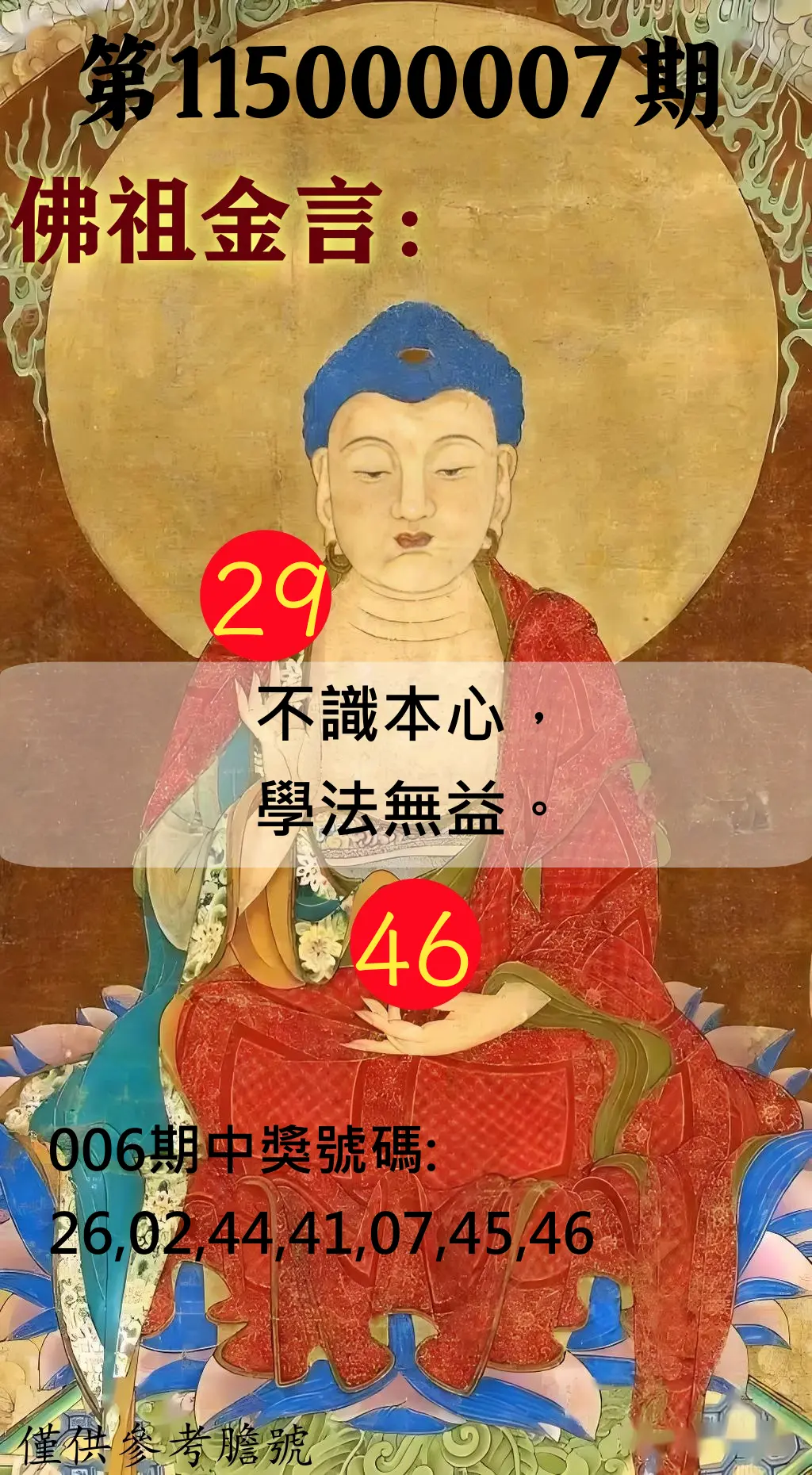 大樂透第115000007期(01/23)佛祖金言