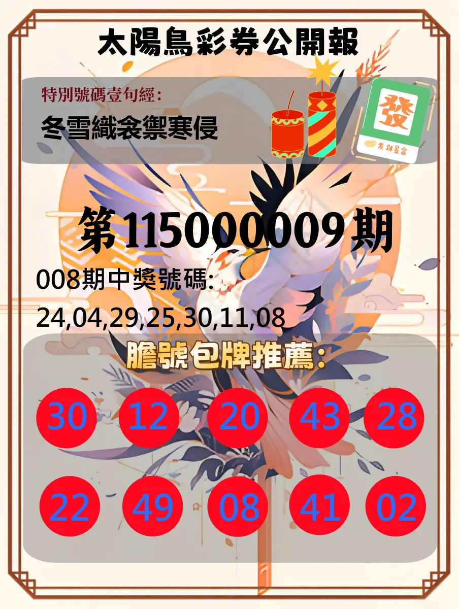 大樂透第115000009期(01/30)太陽鳥彩券公開報