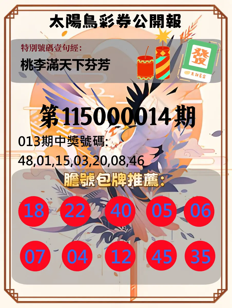 大樂透第115000014期(02/13)太陽鳥彩券公開報