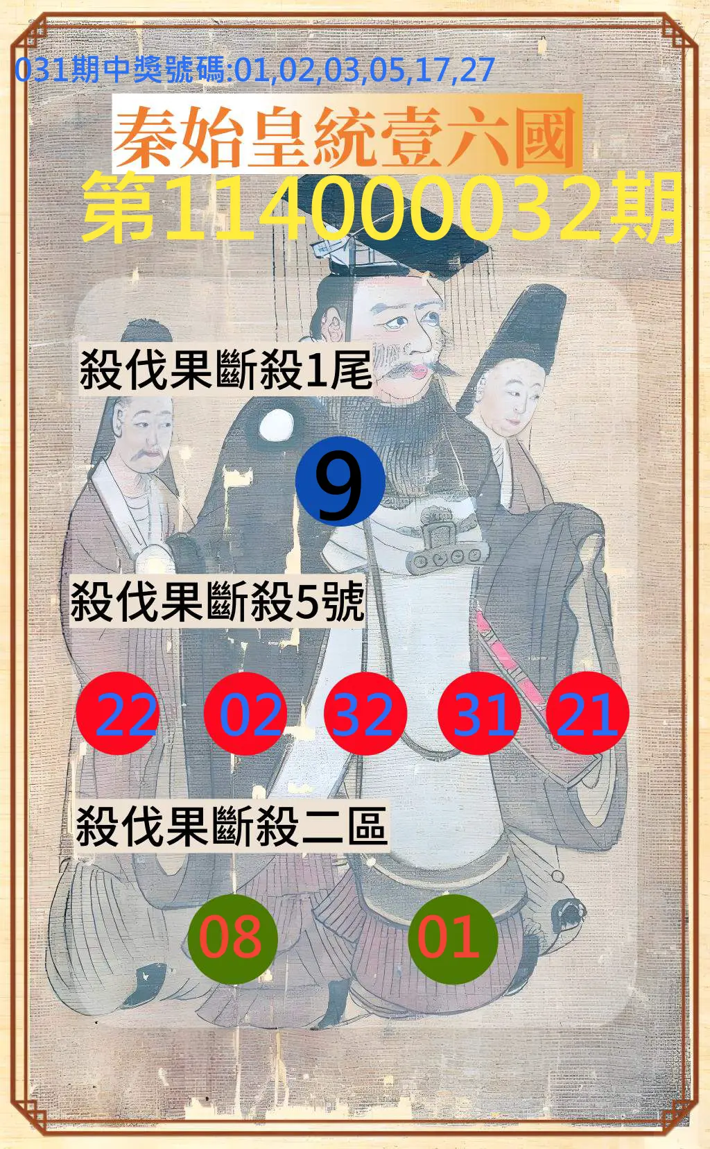 威力彩第114000032期秦始皇統壹六國