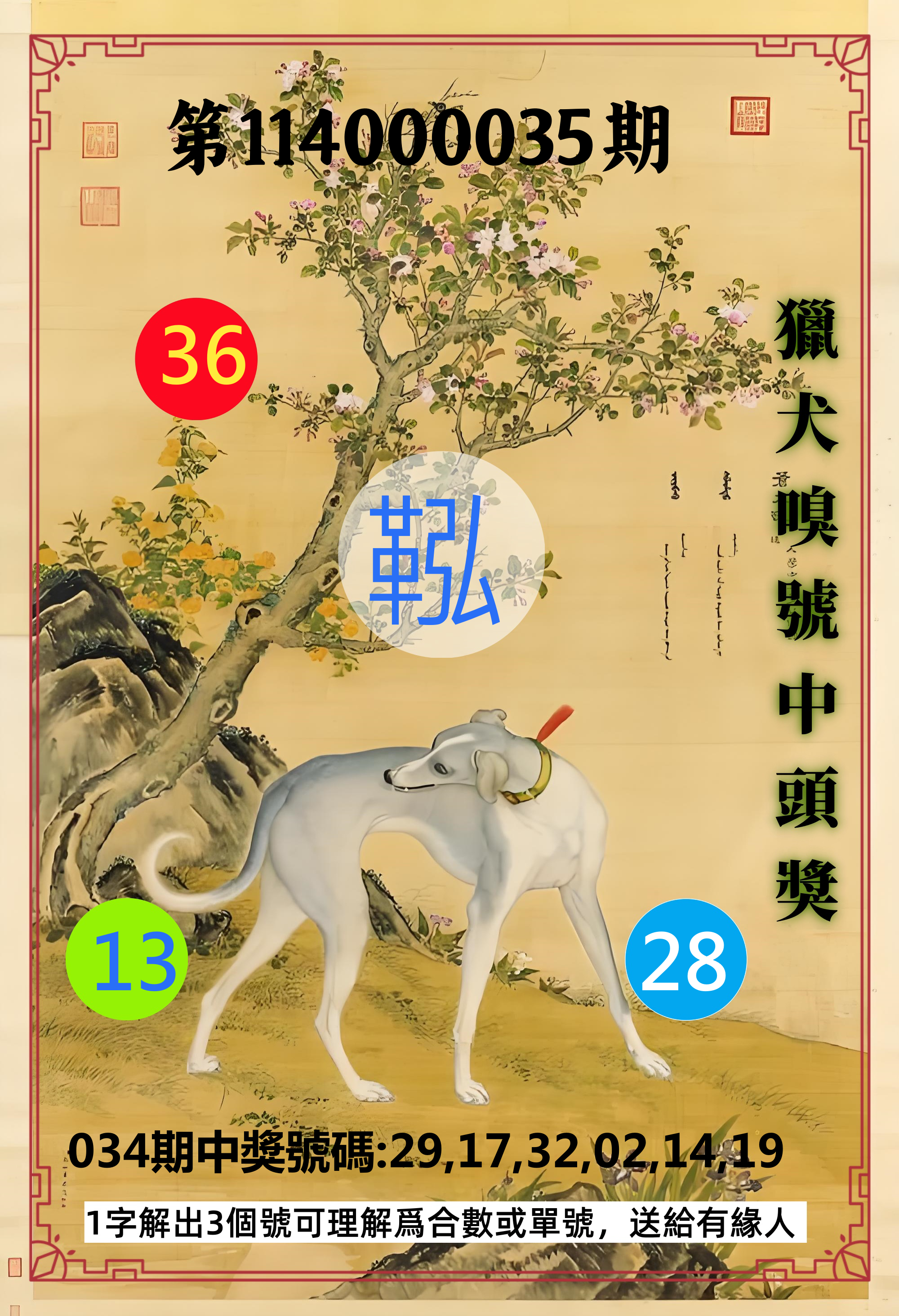 威力彩第114000035期獵犬嗅號中頭獎