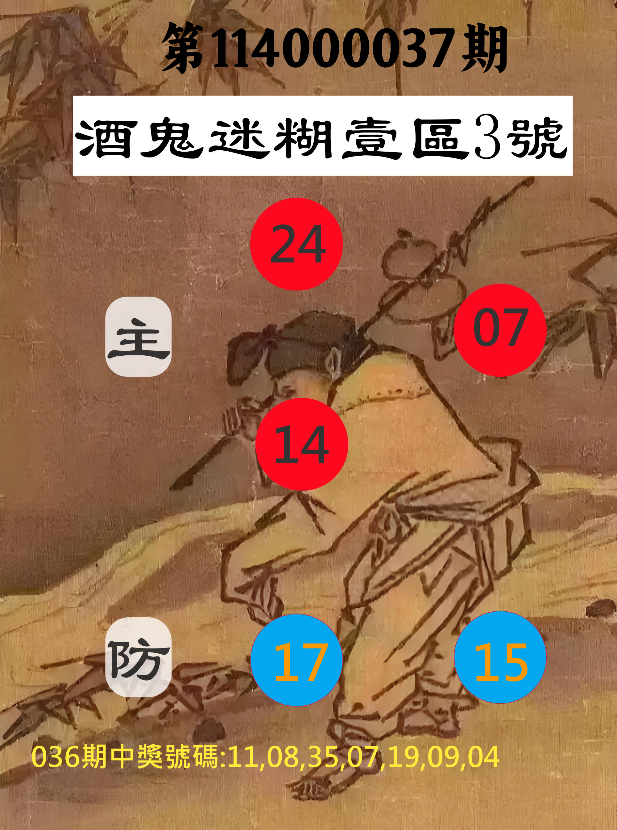 威力彩第114000037期酒鬼迷糊壹區3號