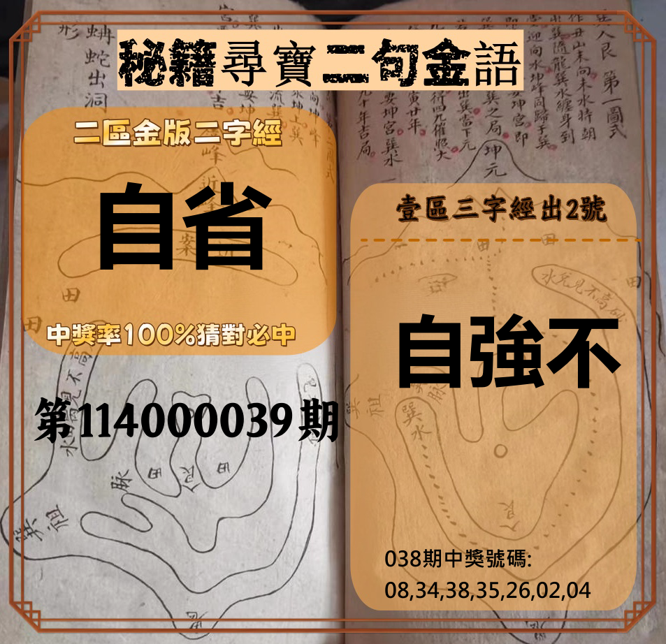 威力彩第114000039期秘籍尋寶二句金語