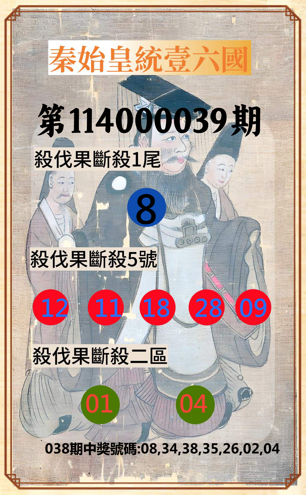 威力彩第114000039期秦始皇統壹六國