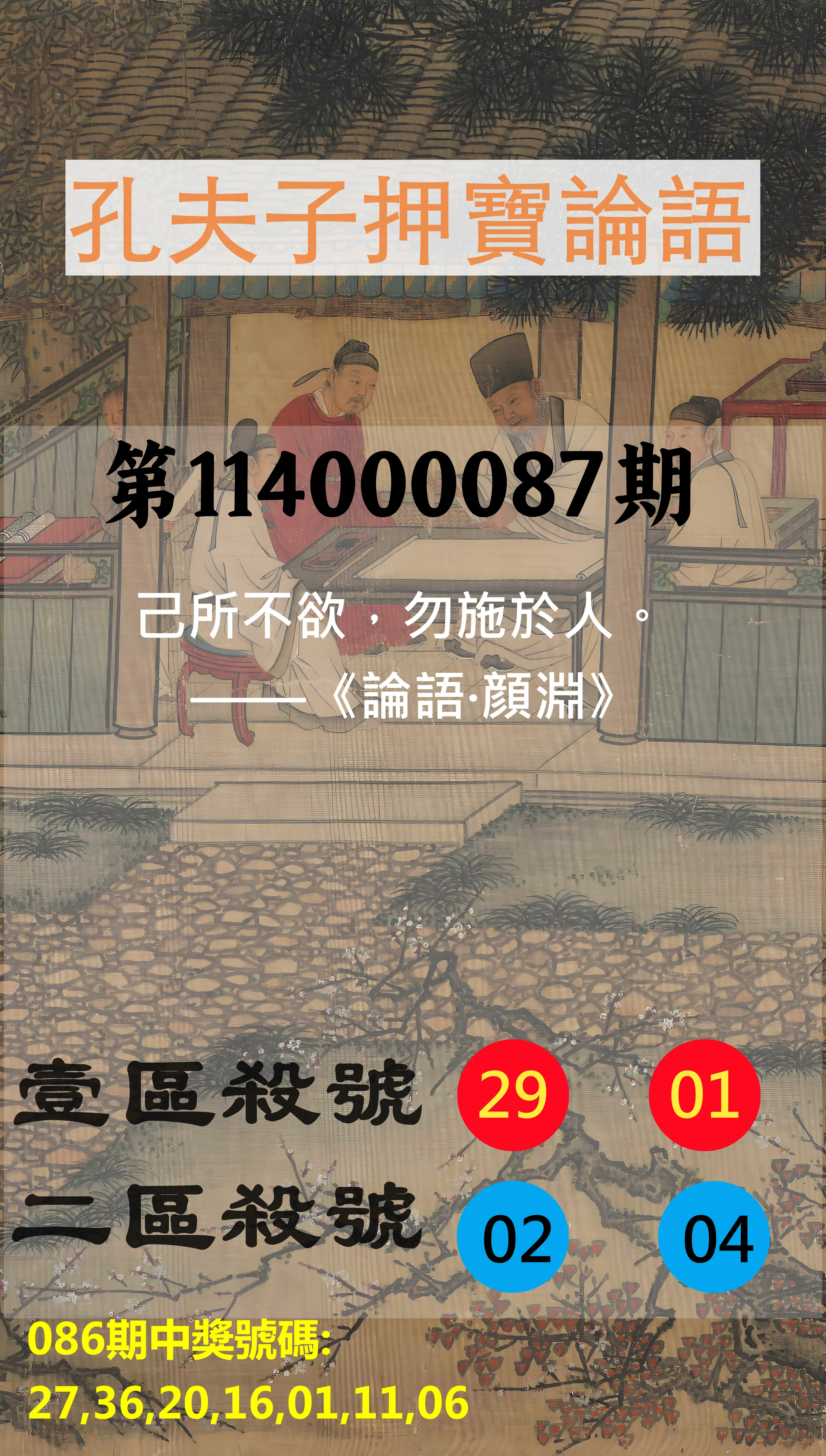 威力彩第114000087期(10/30)孔夫子押寶論語