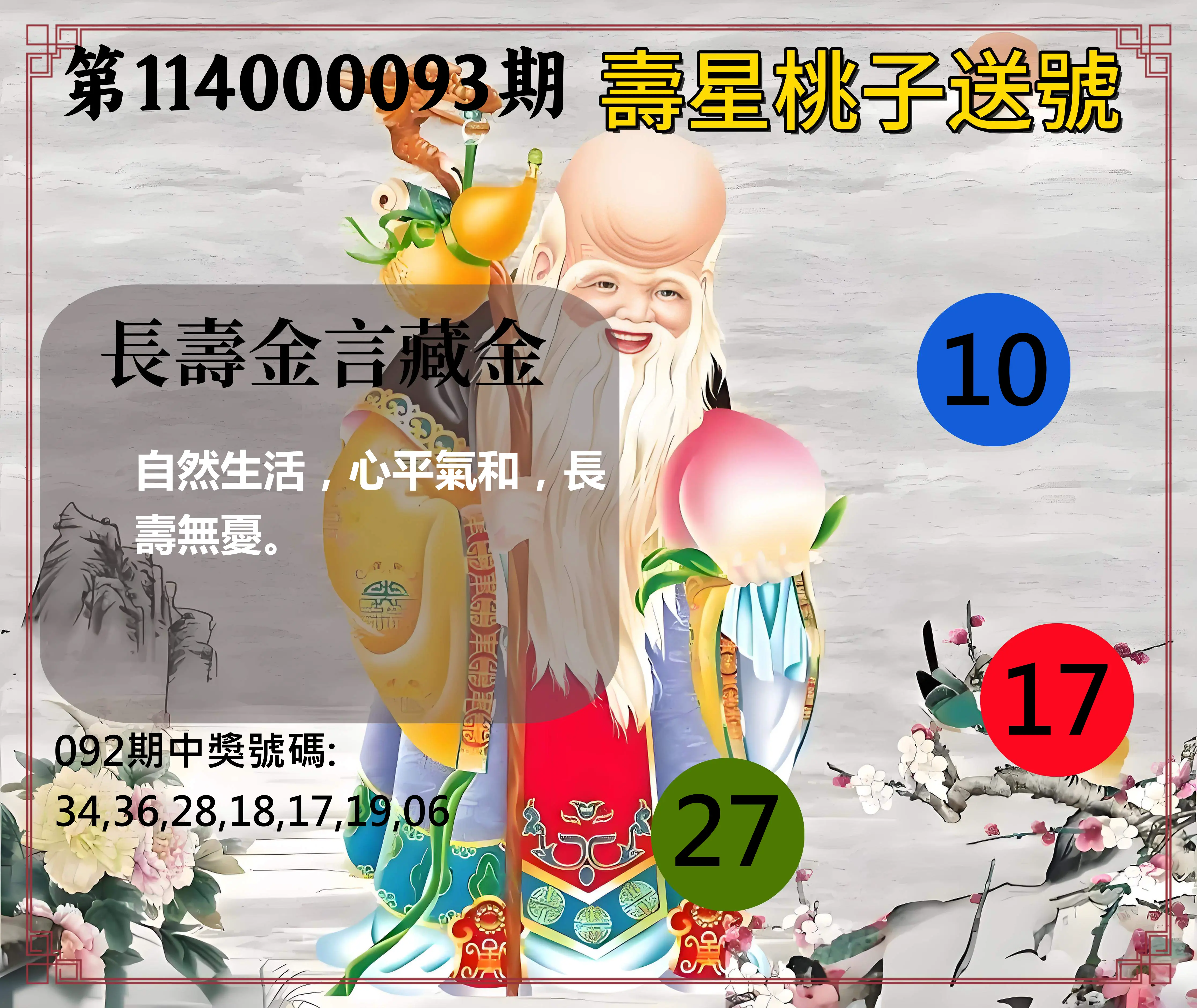 威力彩第114000093期(11/20)壽星桃子送號