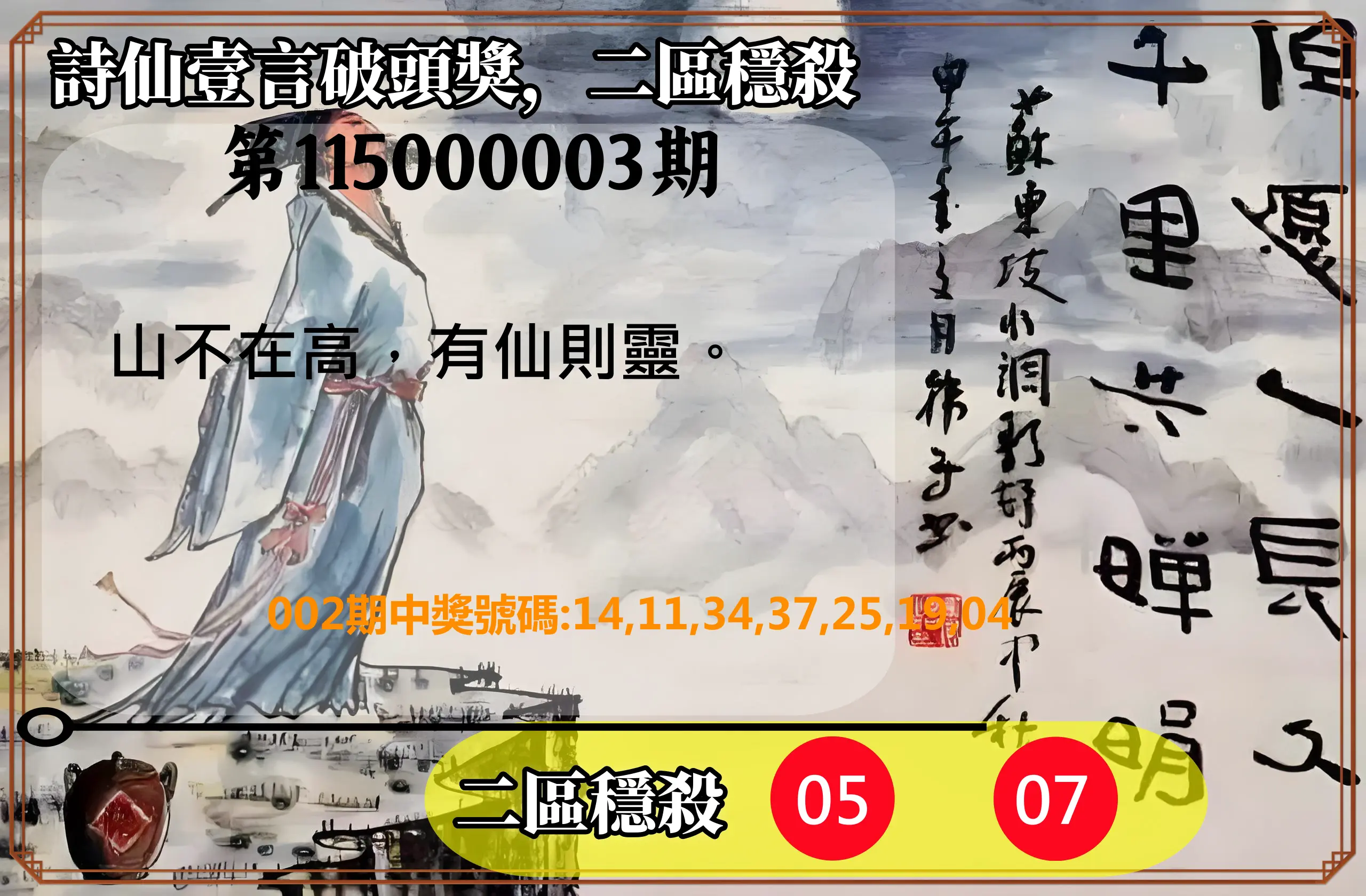 威力彩第115000003期(01/08)詩仙壹言破頭獎，二區穩殺