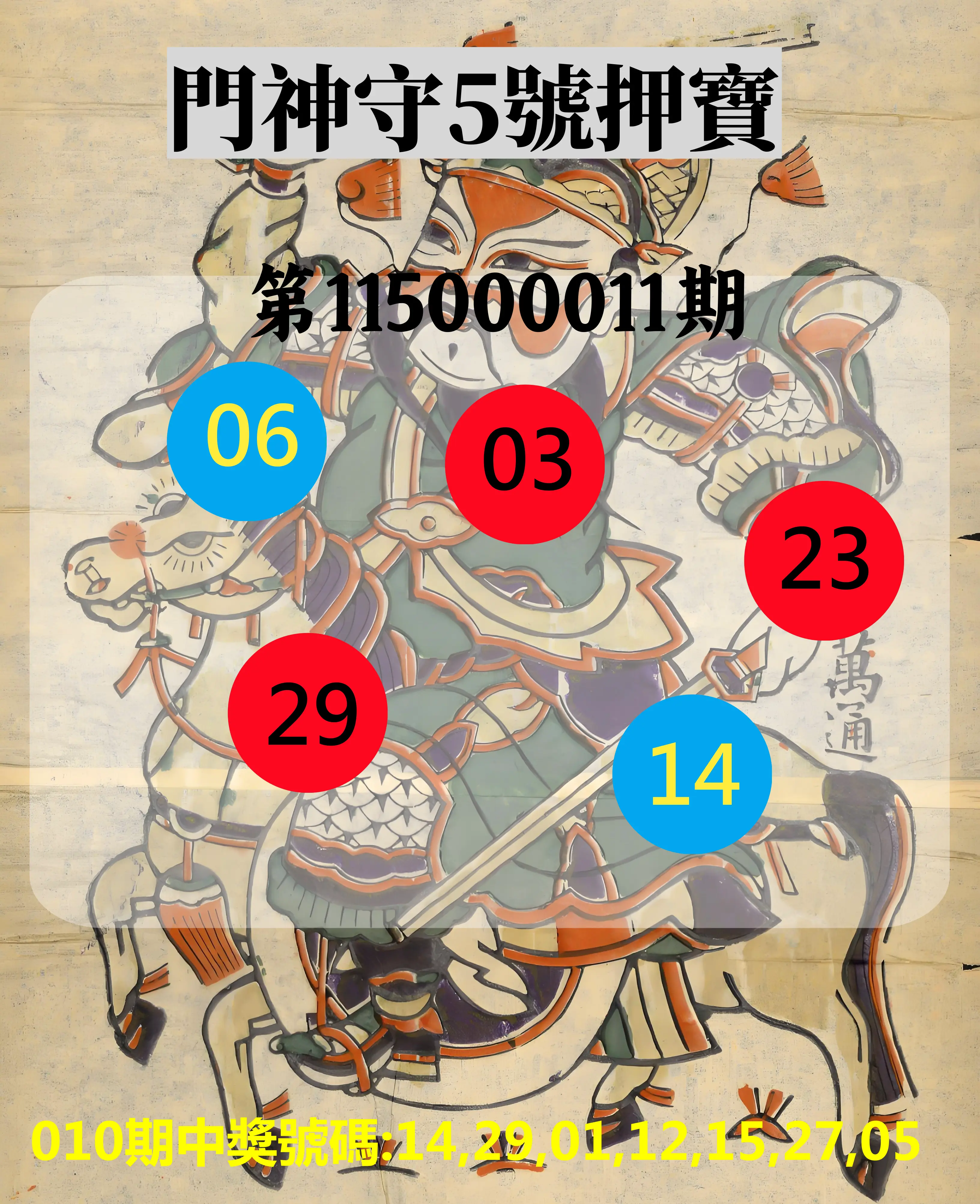 威力彩第115000011期(02/09)門神守5號押寶