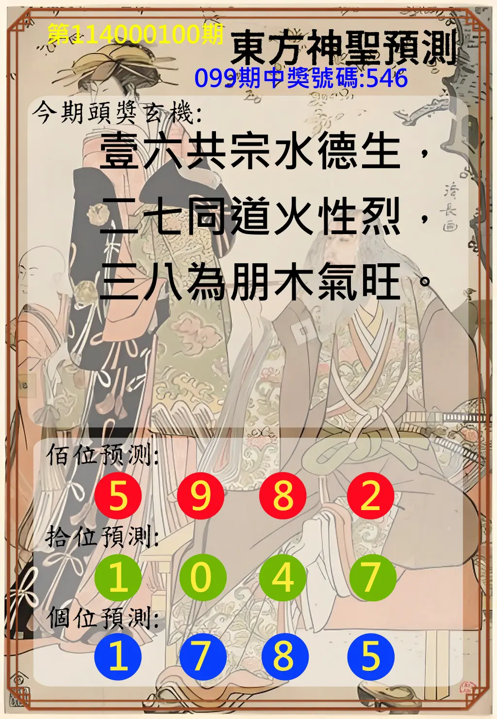 3星彩第114000100期東方神聖預測