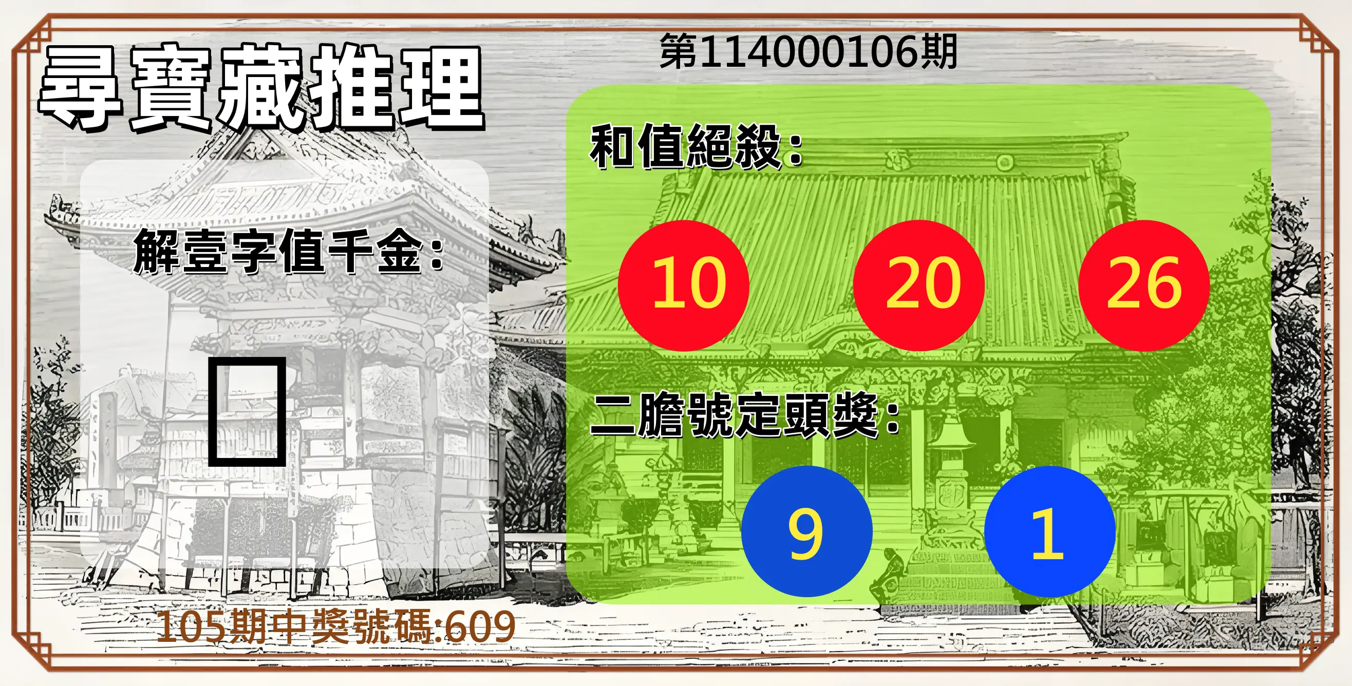 3星彩第114000106期尋寶藏推理