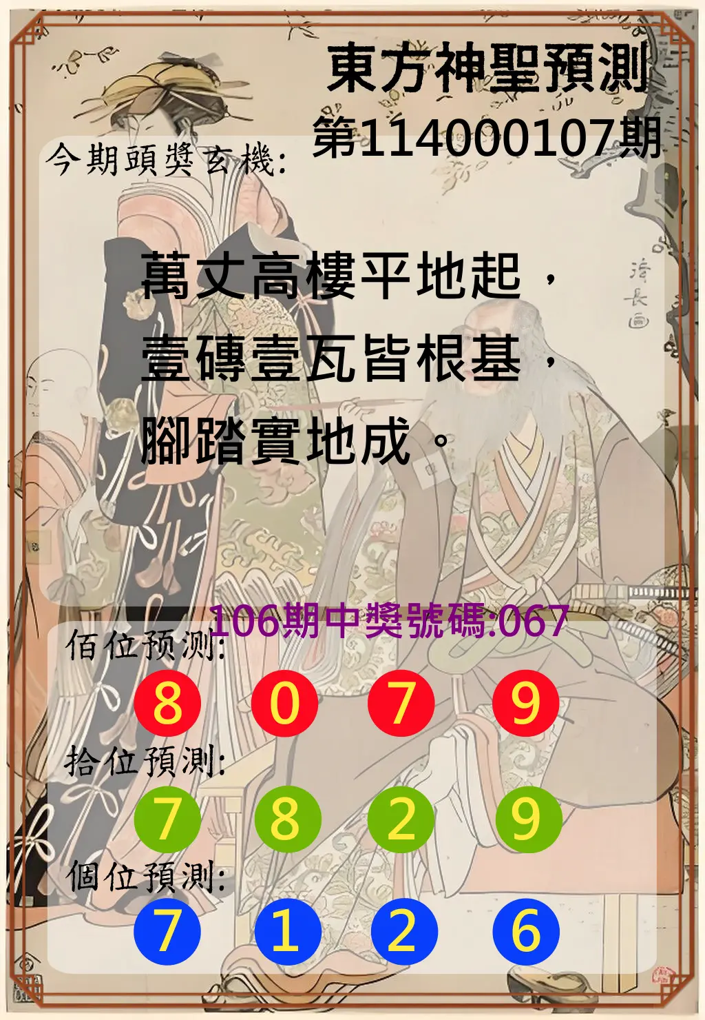 3星彩第114000107期東方神聖預測