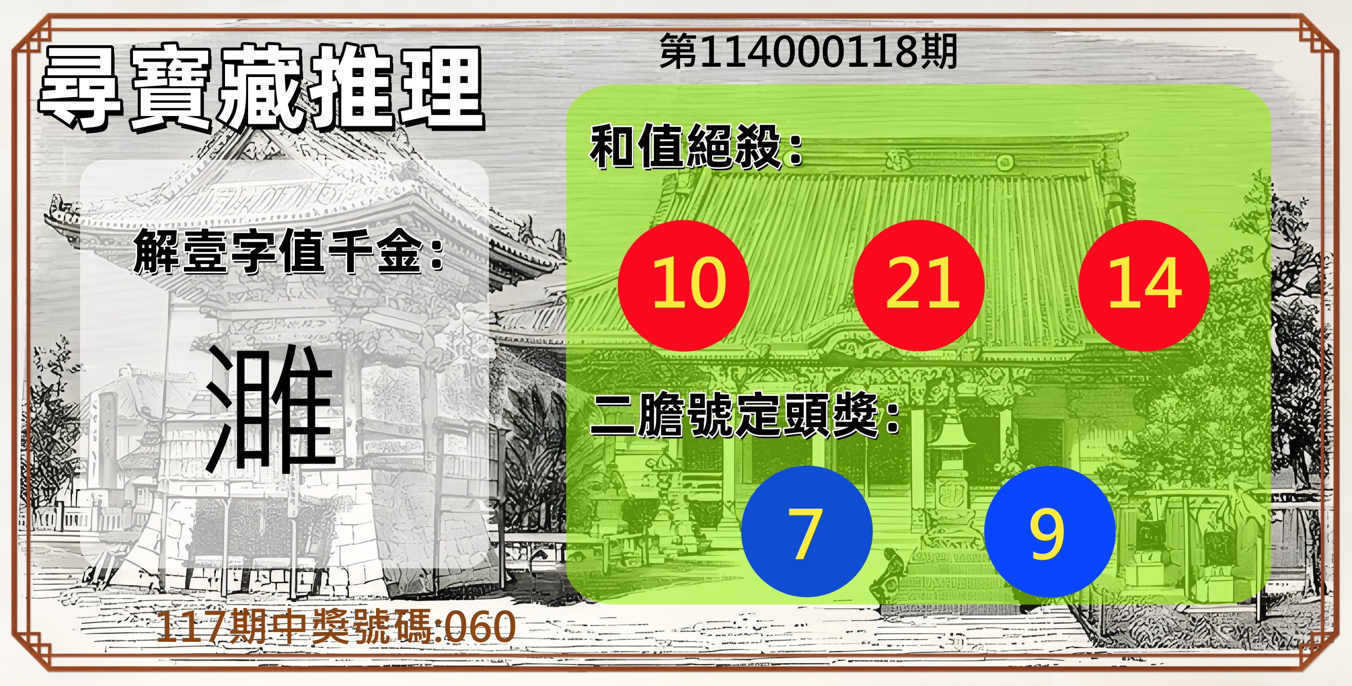 3星彩第114000118期尋寶藏推理