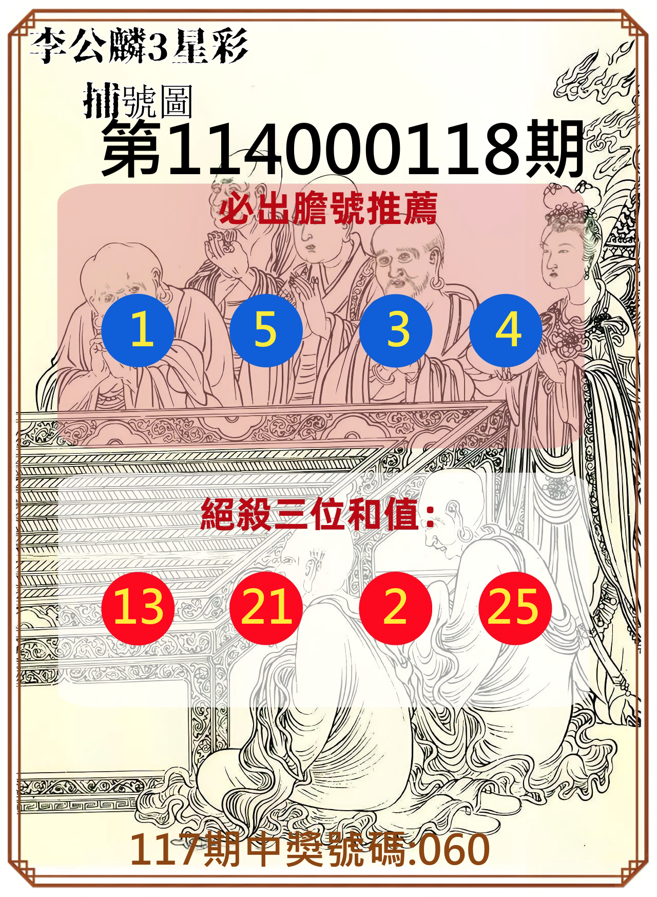 3星彩第114000118期李公麟3星彩捕號圖