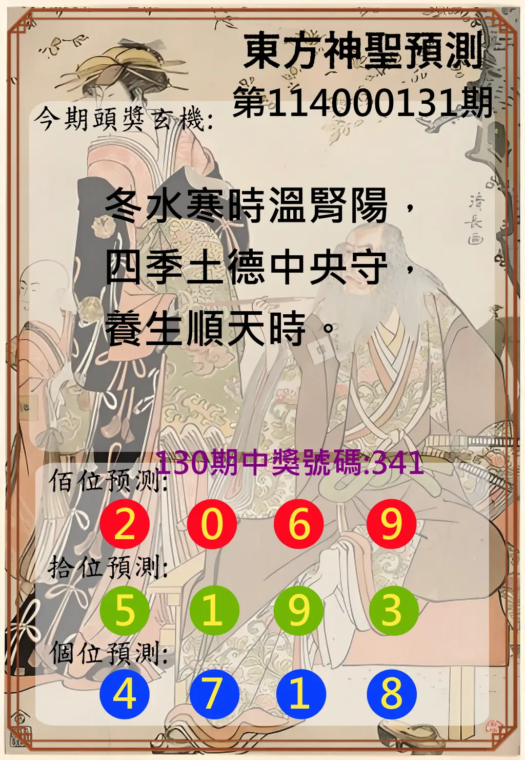 3星彩第114000131期東方神聖預測