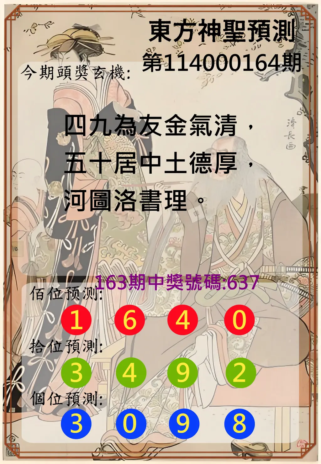 3星彩第114000164期(07/07)東方神聖預測