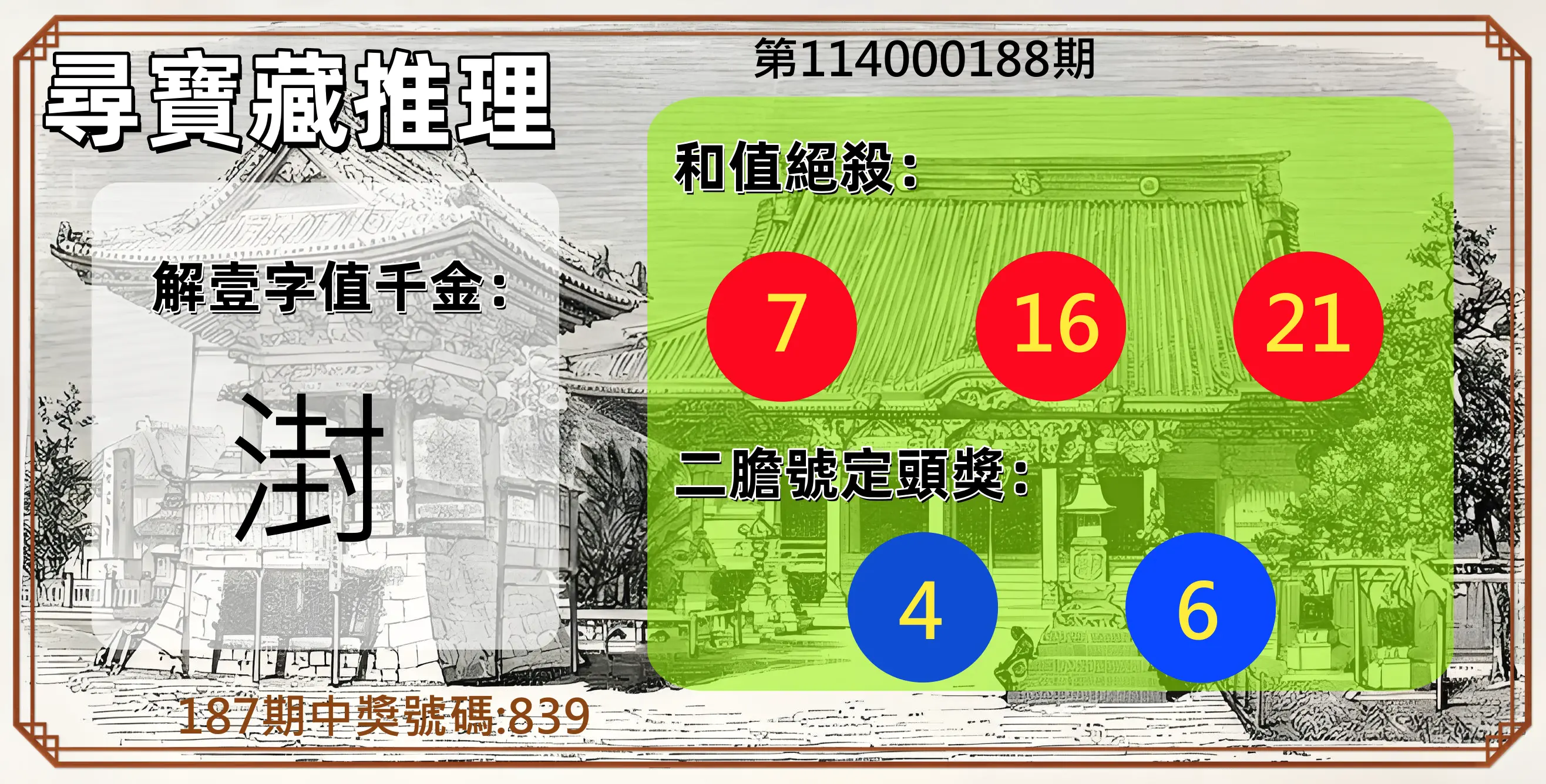 3星彩第114000188期(08/04)尋寶藏推理