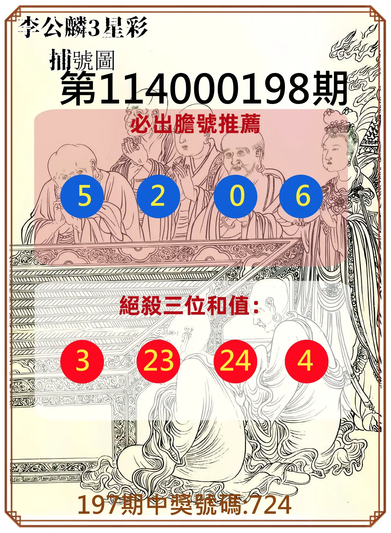 3星彩第114000198期(08/15)李公麟3星彩捕號圖