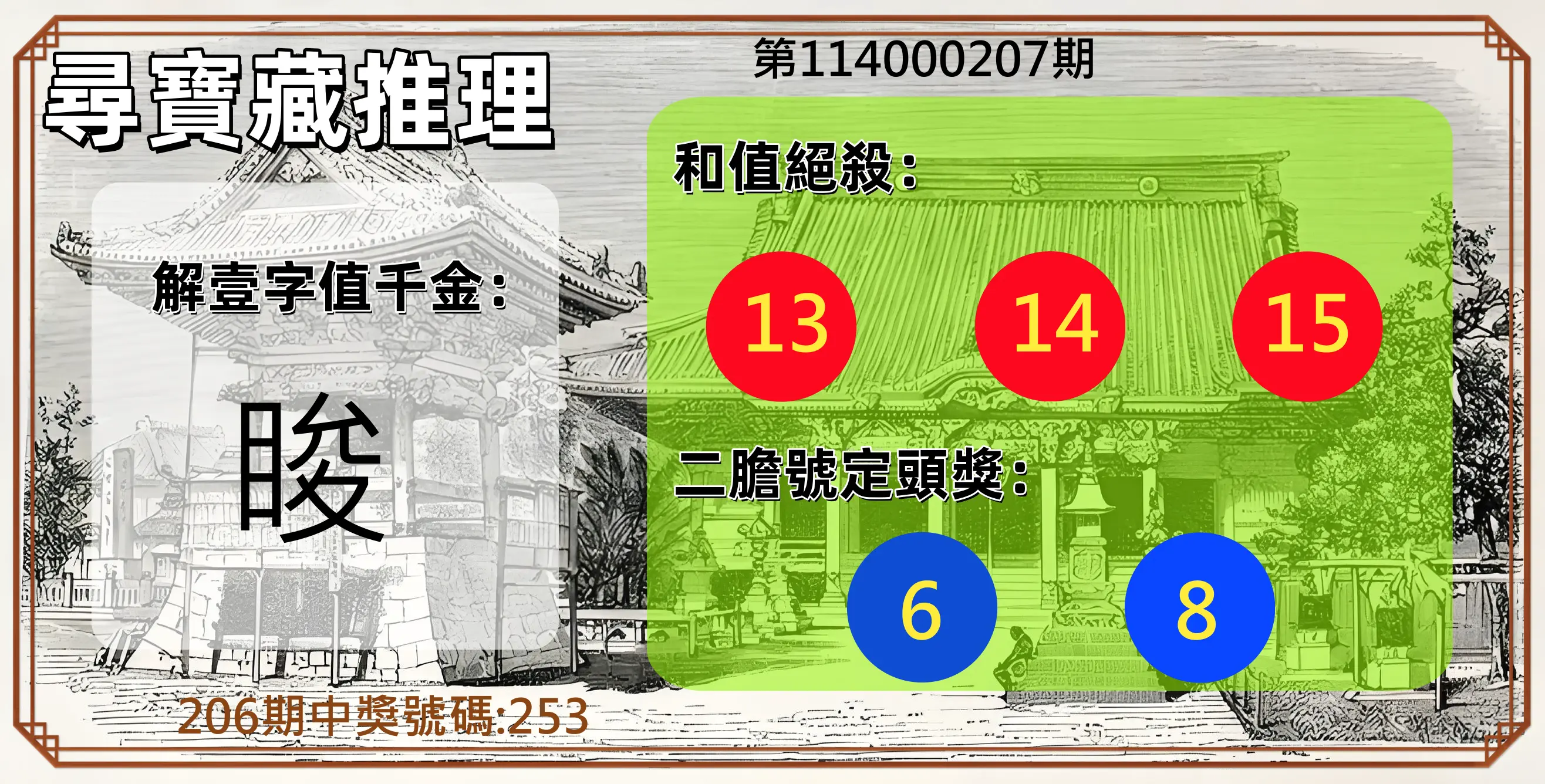 3星彩第114000207期(08/26)尋寶藏推理