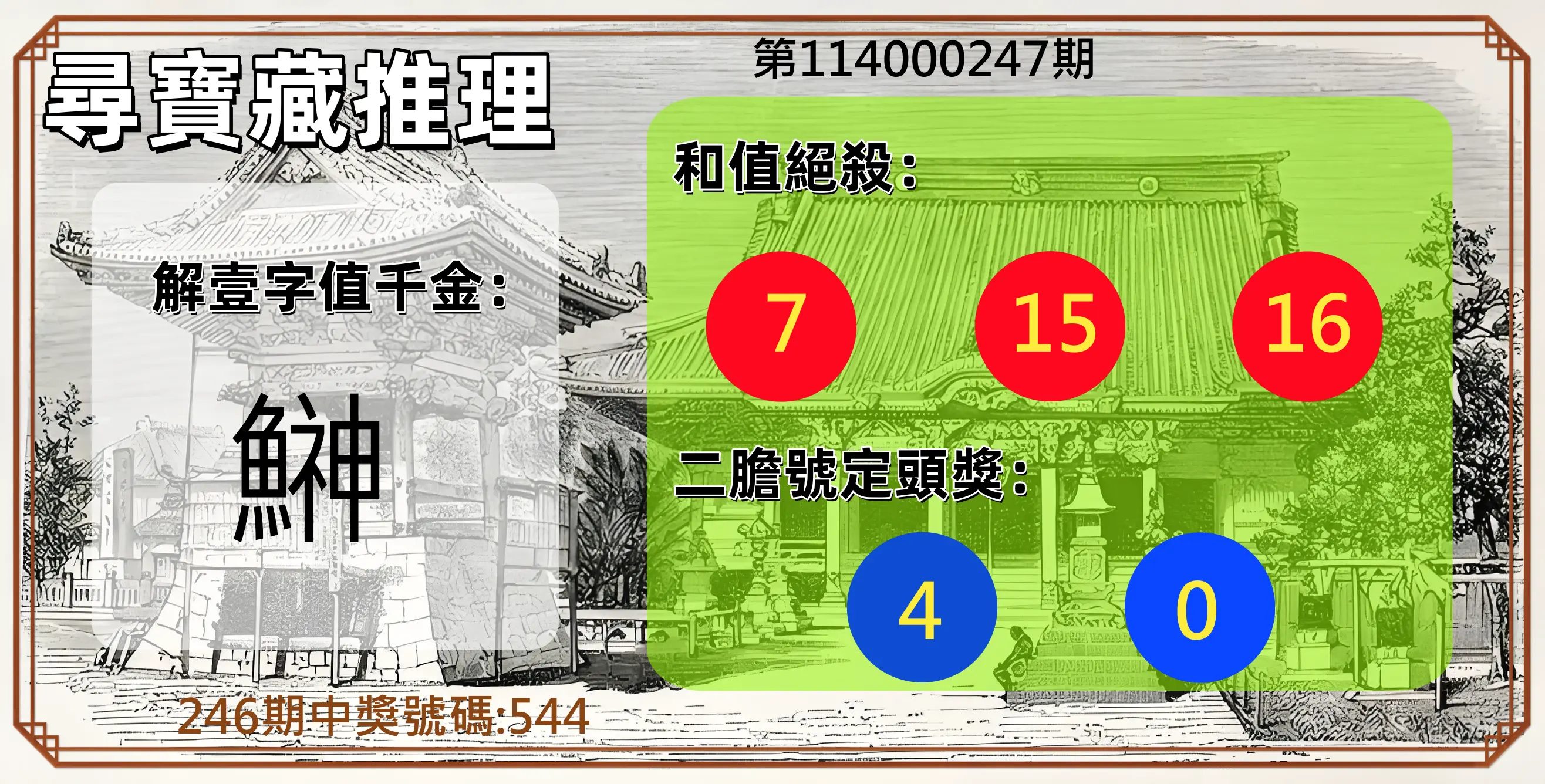 3星彩第114000247期(10/11)尋寶藏推理