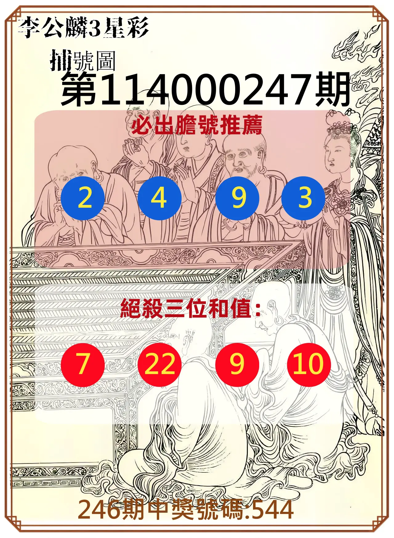 3星彩第114000247期(10/11)李公麟3星彩捕號圖