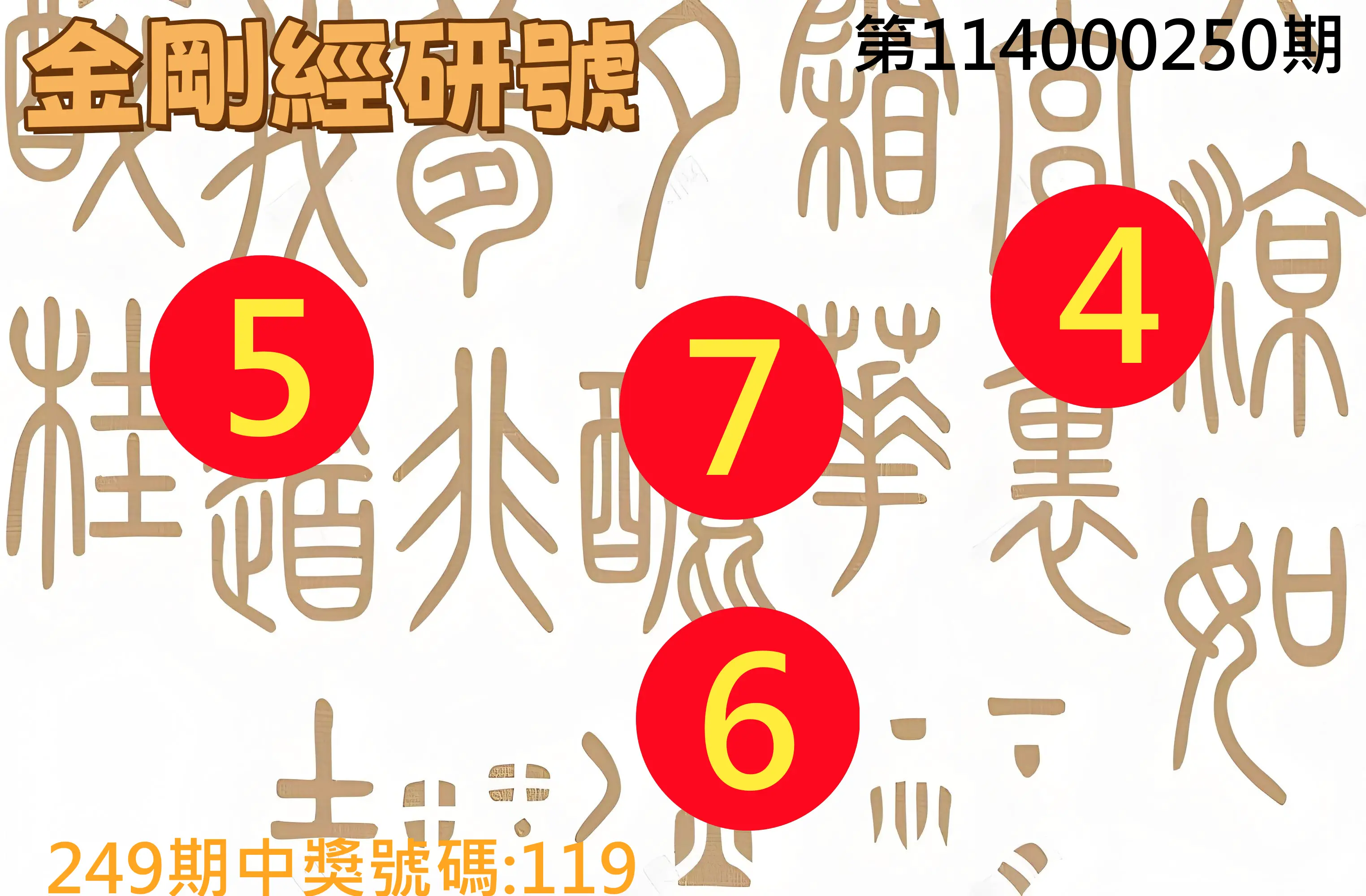 3星彩第114000250期(10/15)金剛經研號