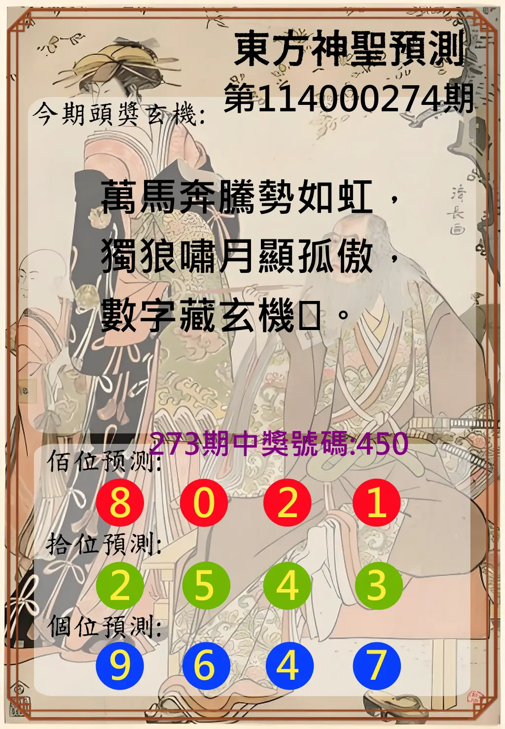3星彩第114000274期(11/12)東方神聖預測