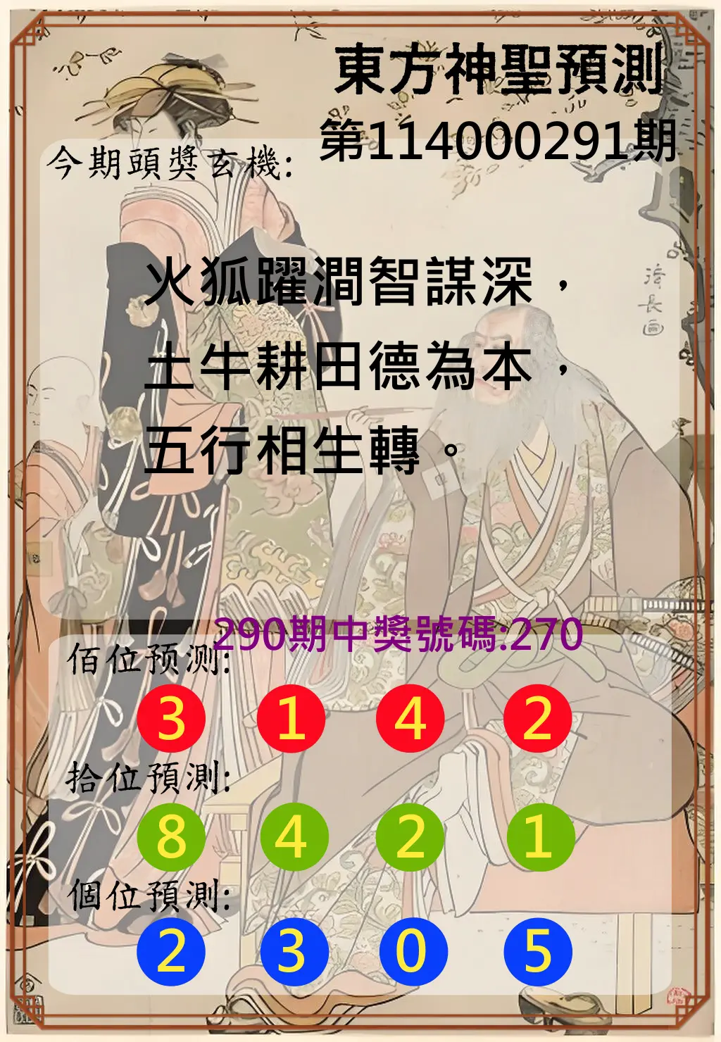 3星彩第114000291期(12/02)東方神聖預測