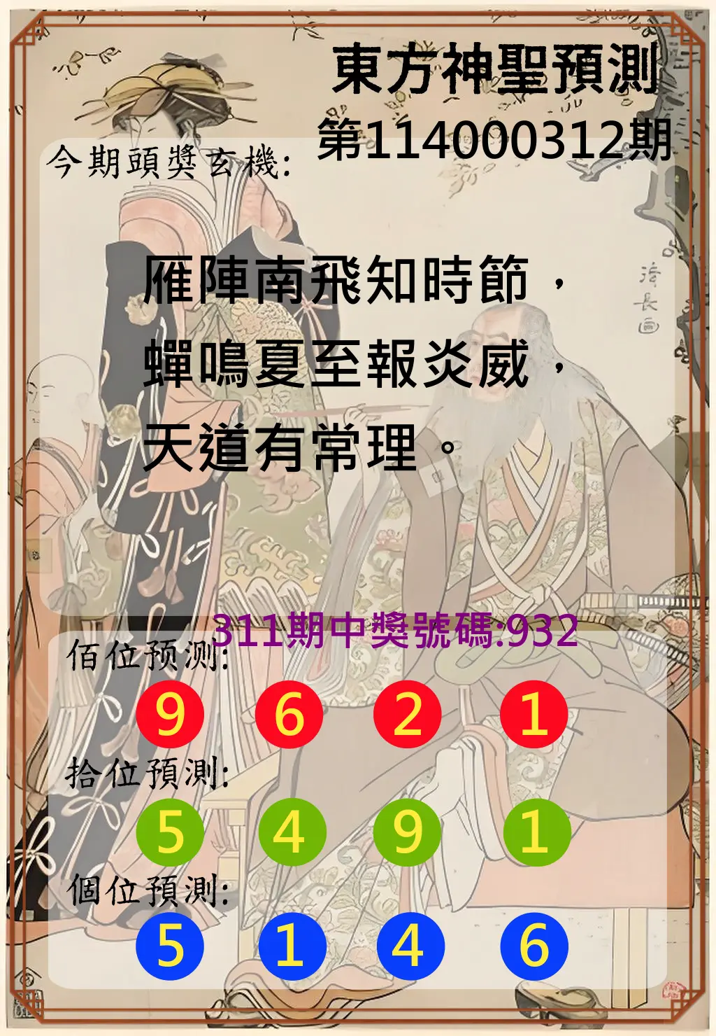 3星彩第114000312期(12/26)東方神聖預測